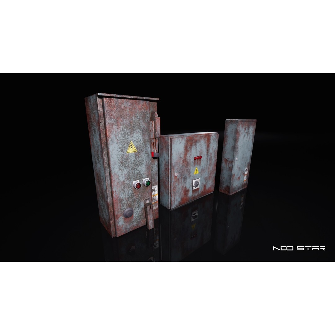 Rusty Electrical Boxes 3D Model – Low Poly Industrial Props, FBX - View 7