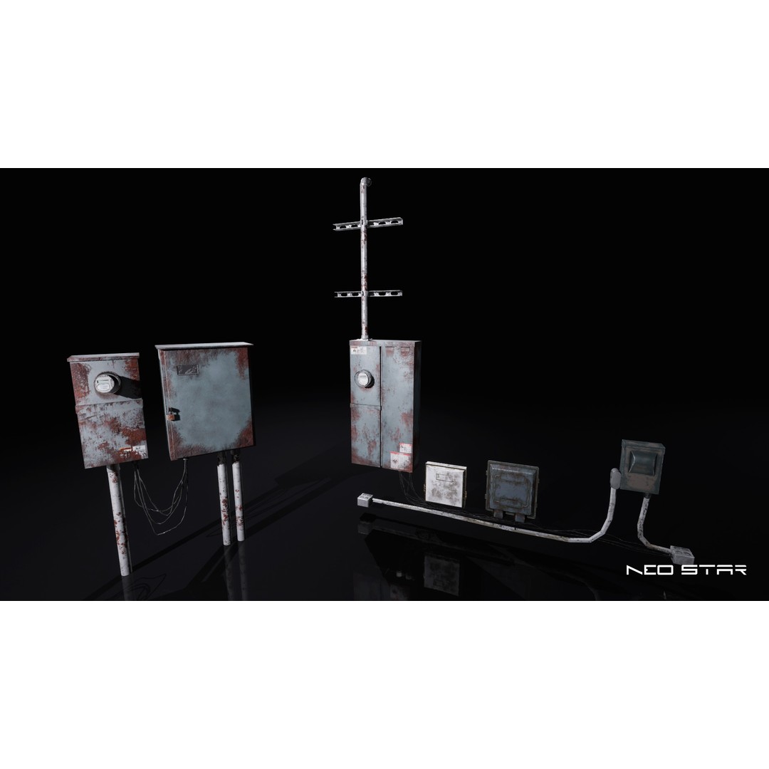 Rusty Electrical Boxes 3D Model – Low Poly Industrial Props, FBX - View 8
