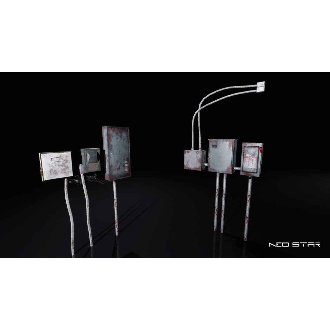 Rusty Electrical Boxes 3D Model – Low Poly Industrial Props, FBX - View 9