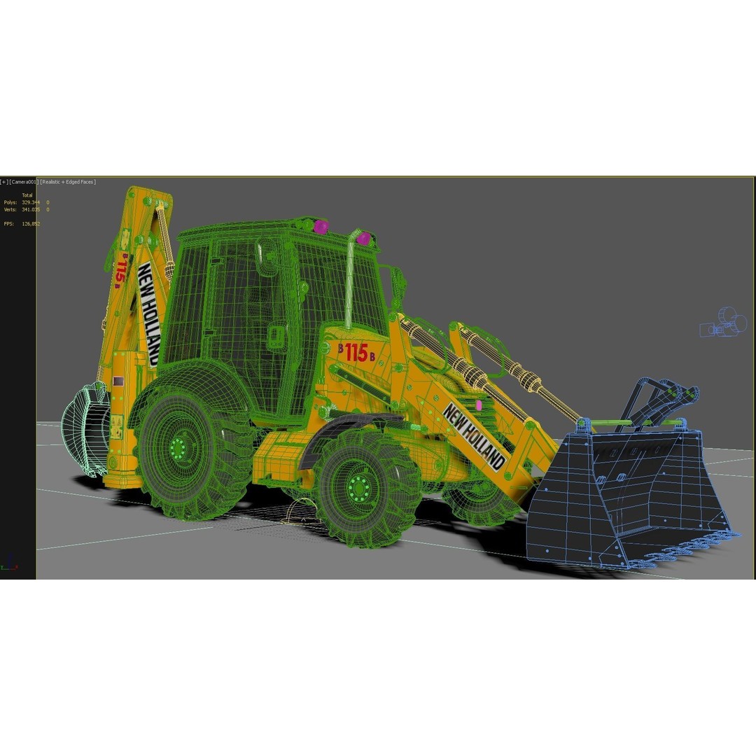 New Holland B115B Backhoe Loader 3D Model – High Poly, Vray Materials - View 10