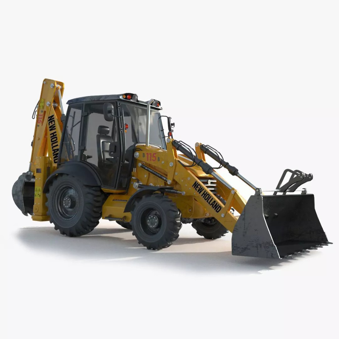 New Holland B115B Backhoe Loader 3D Model – High Poly, Vray Materials - View 2