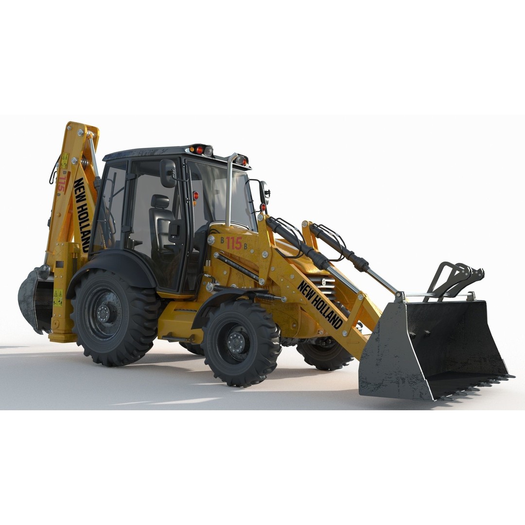 New Holland B115B Backhoe Loader 3D Model – High Poly, Vray Materials - View 3
