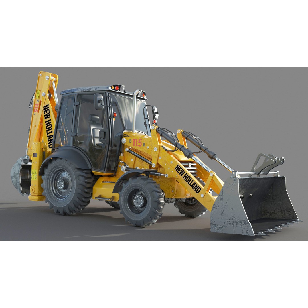 New Holland B115B Backhoe Loader 3D Model – High Poly, Vray Materials - View 4