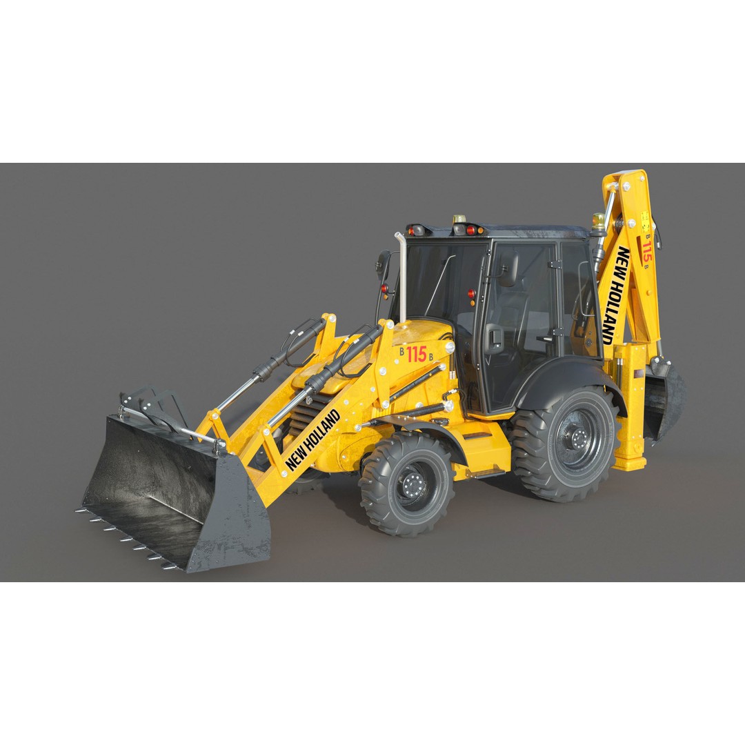 New Holland B115B Backhoe Loader 3D Model – High Poly, Vray Materials - View 6