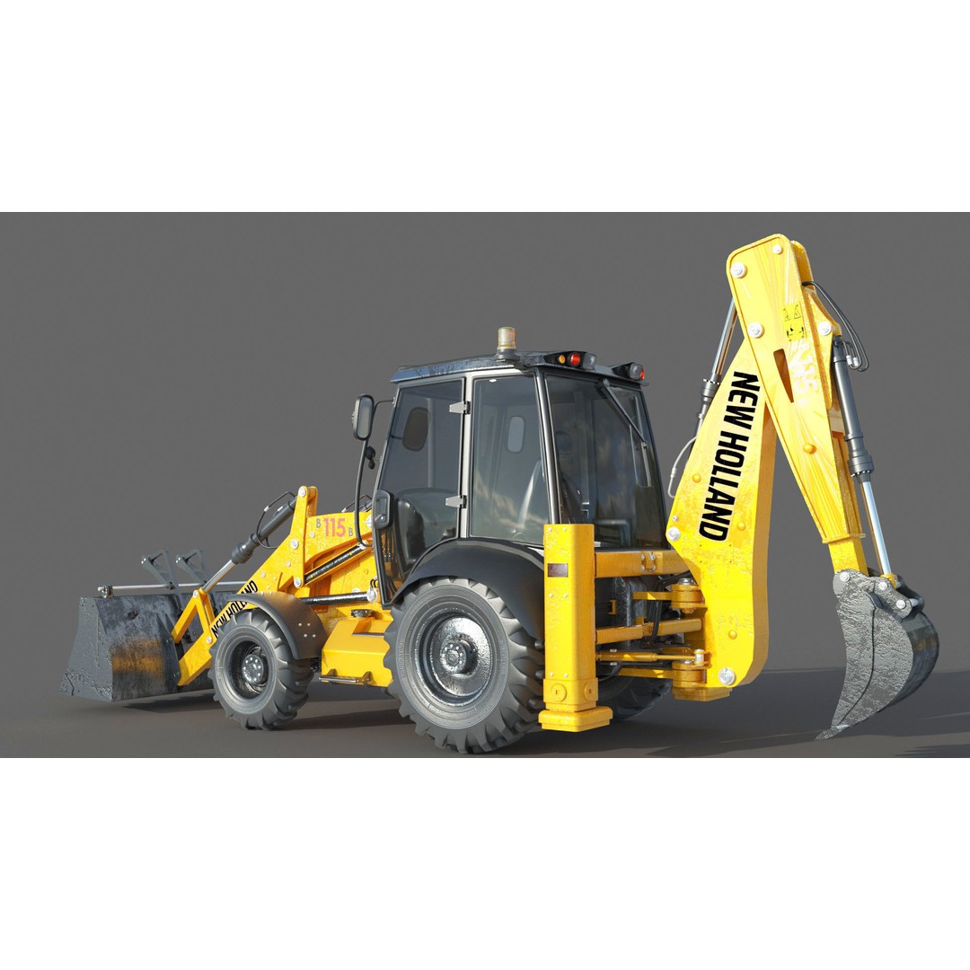 New Holland B115B Backhoe Loader 3D Model – High Poly, Vray Materials - View 7