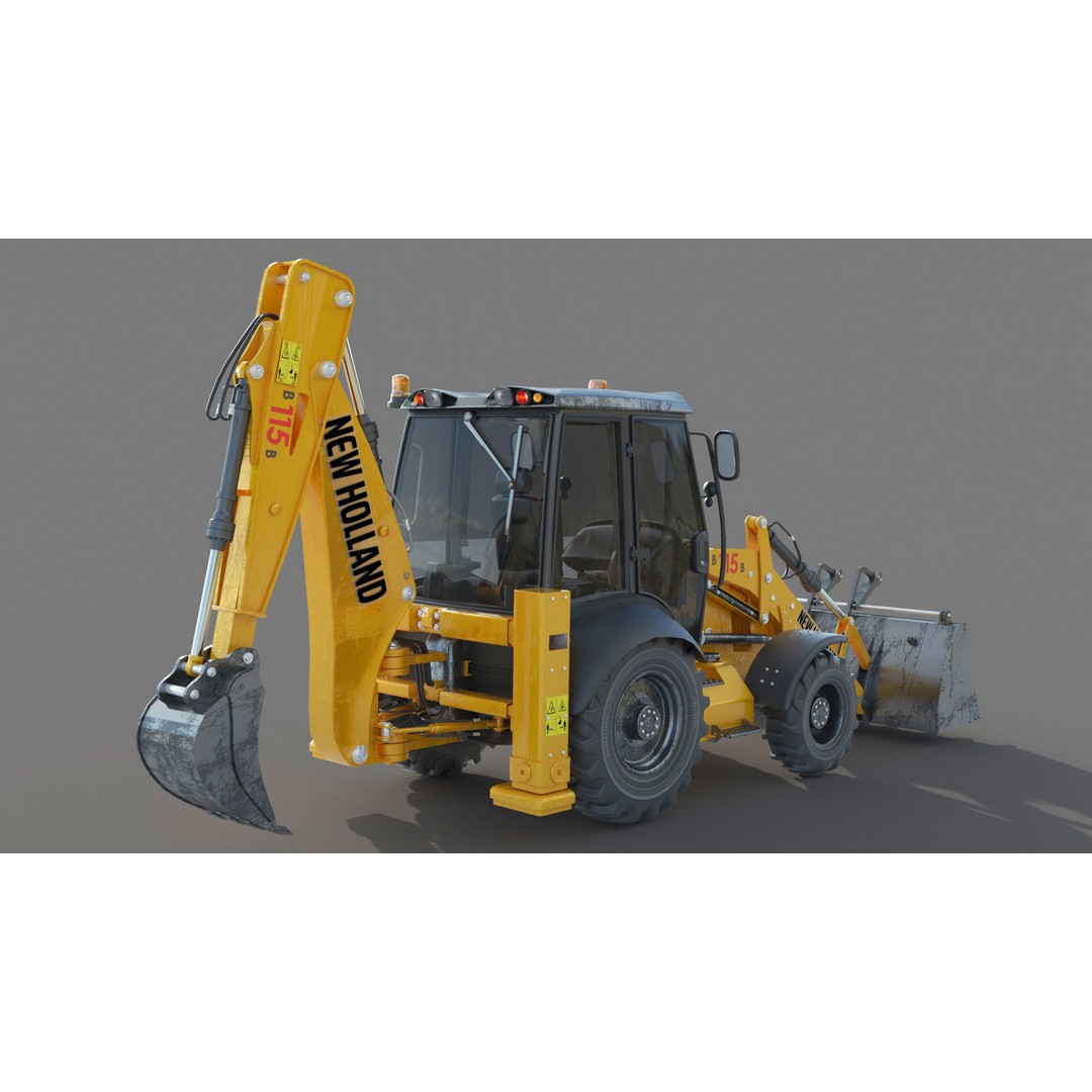 New Holland B115B Backhoe Loader 3D Model – High Poly, Vray Materials - View 8
