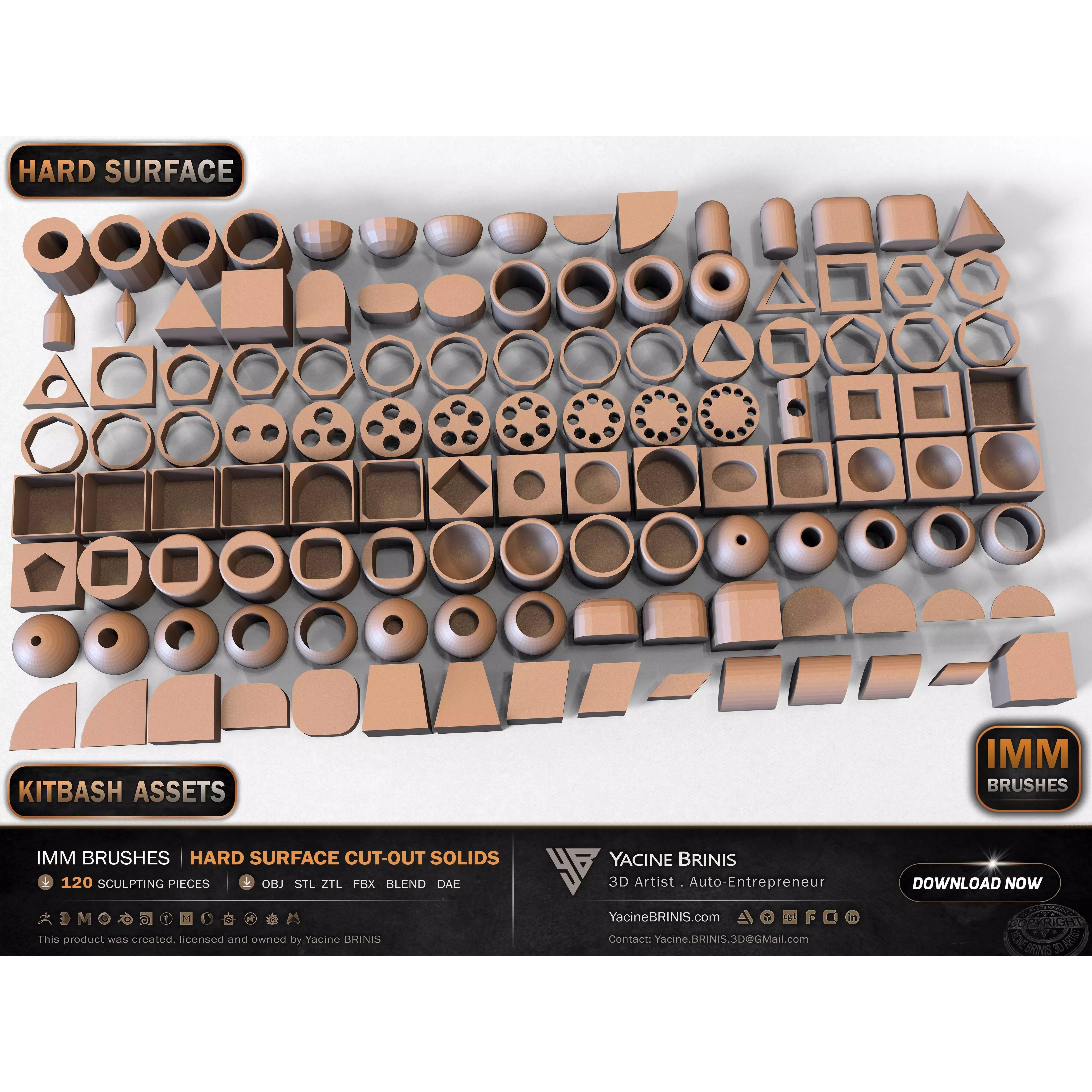 120 Hard Surface IMM Cut-Out Solids - Low-Poly 3D Model