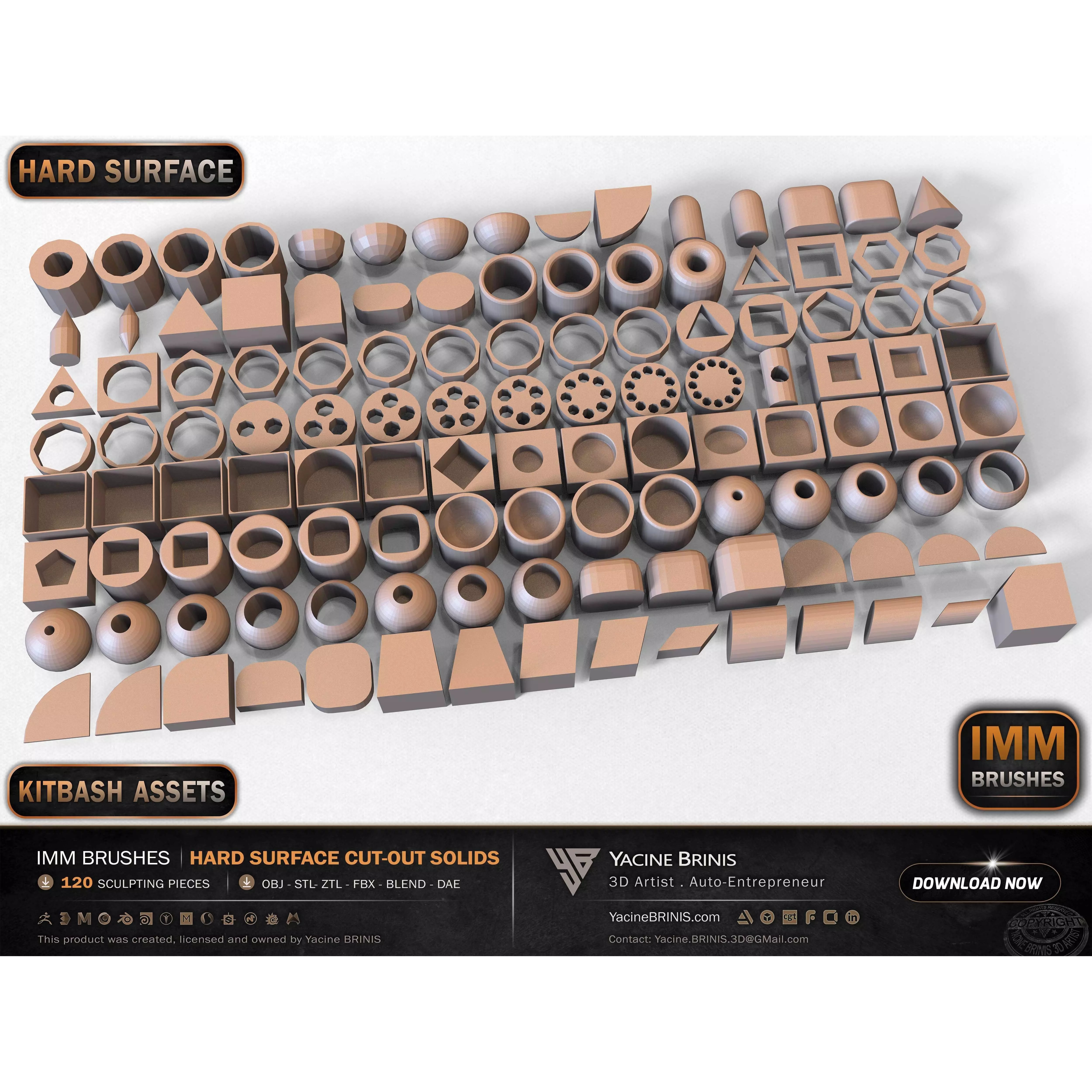 120 Hard Surface IMM Cut-Out Solids - Low-Poly 3D Model - View 11