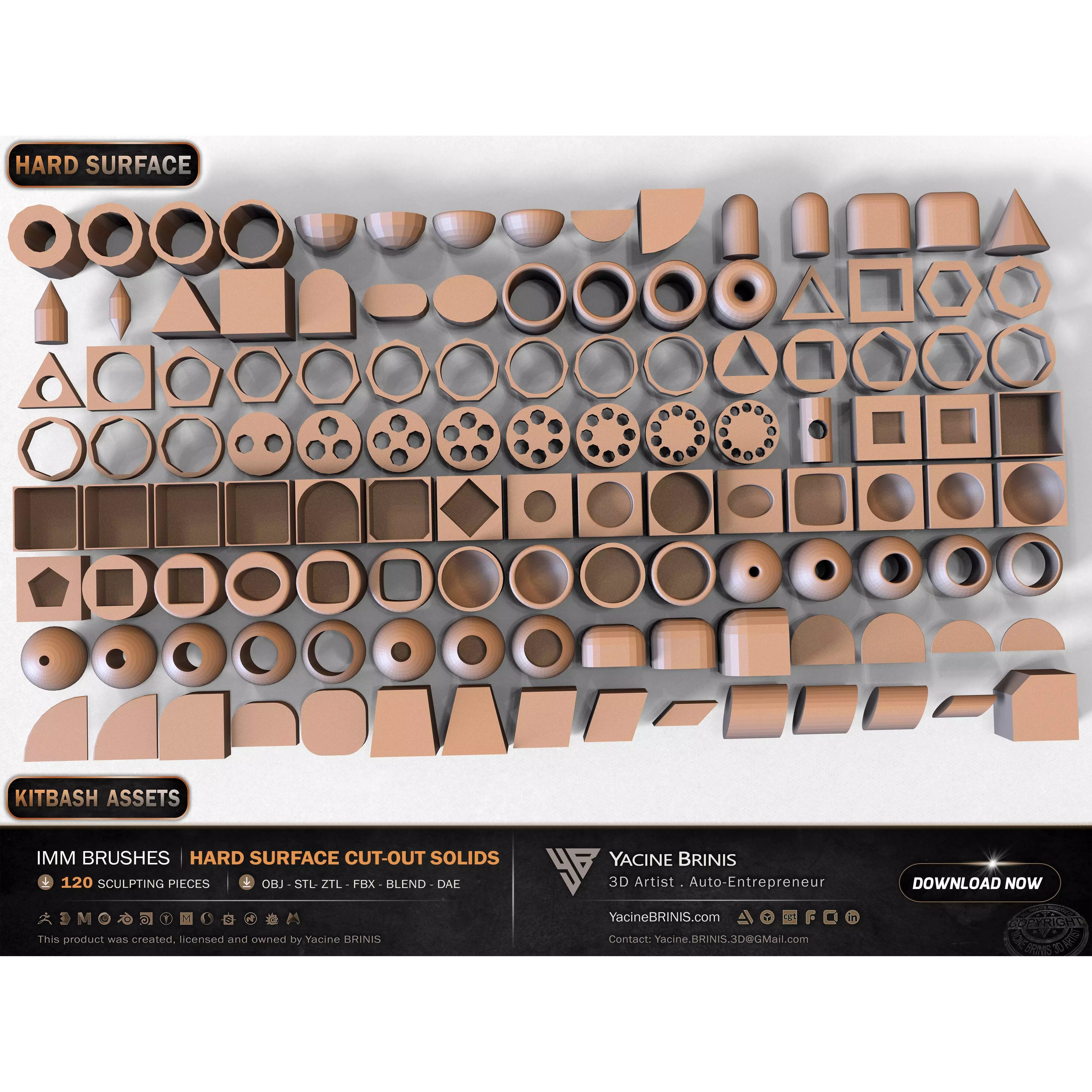 120 Hard Surface IMM Cut-Out Solids - Low-Poly 3D Model - View 12