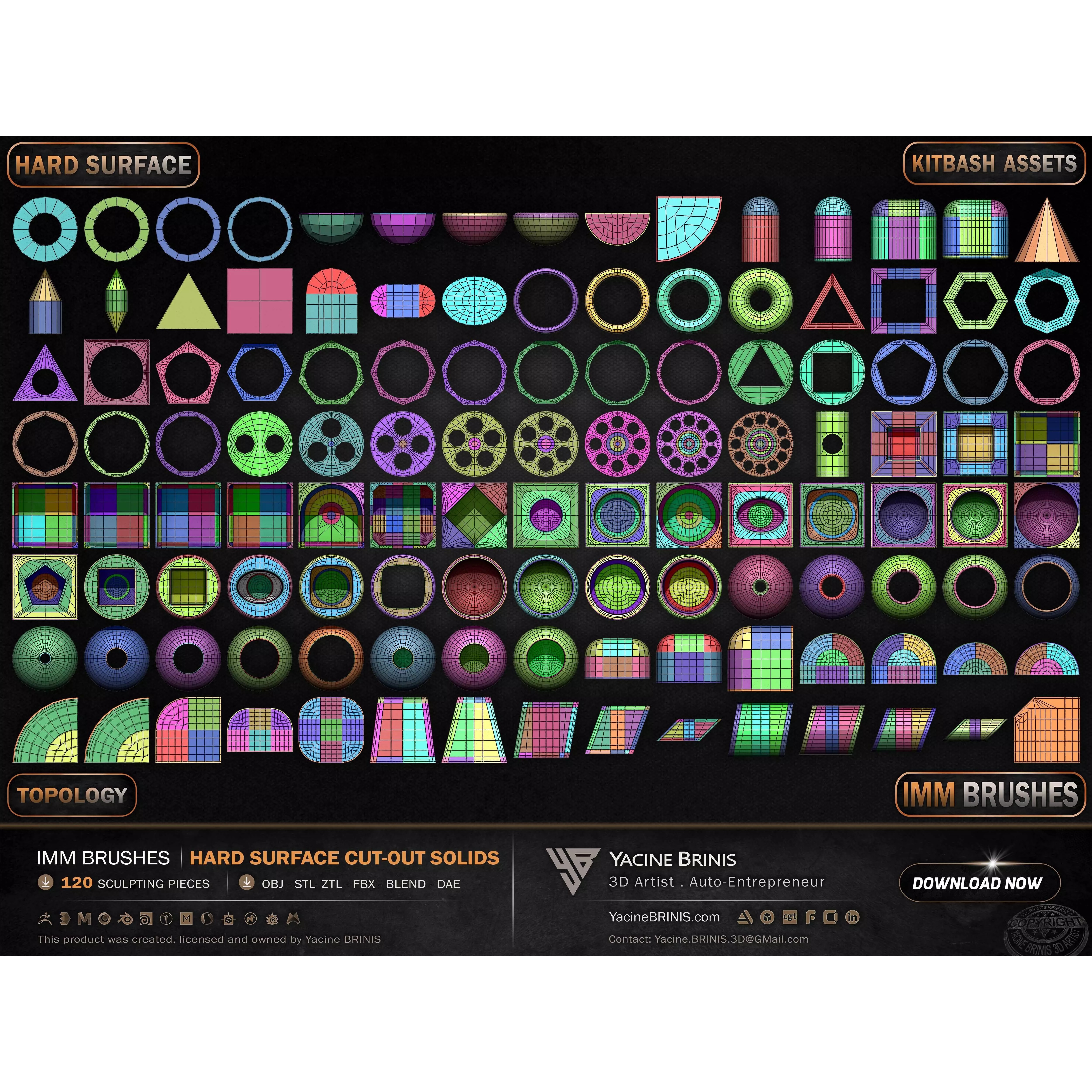 120 Hard Surface IMM Cut-Out Solids - Low-Poly 3D Model - View 14