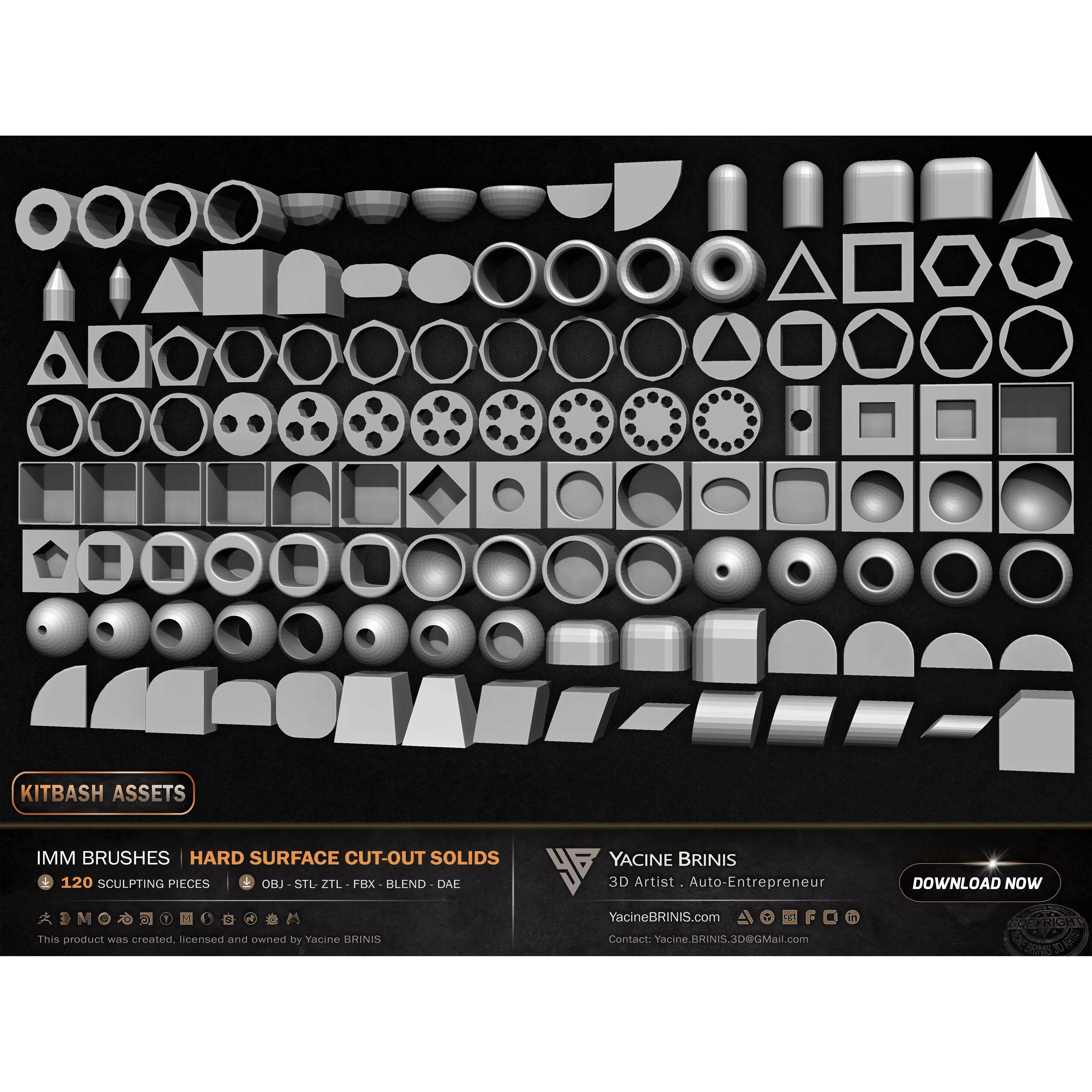 120 Hard Surface IMM Cut-Out Solids - Low-Poly 3D Model - View 15