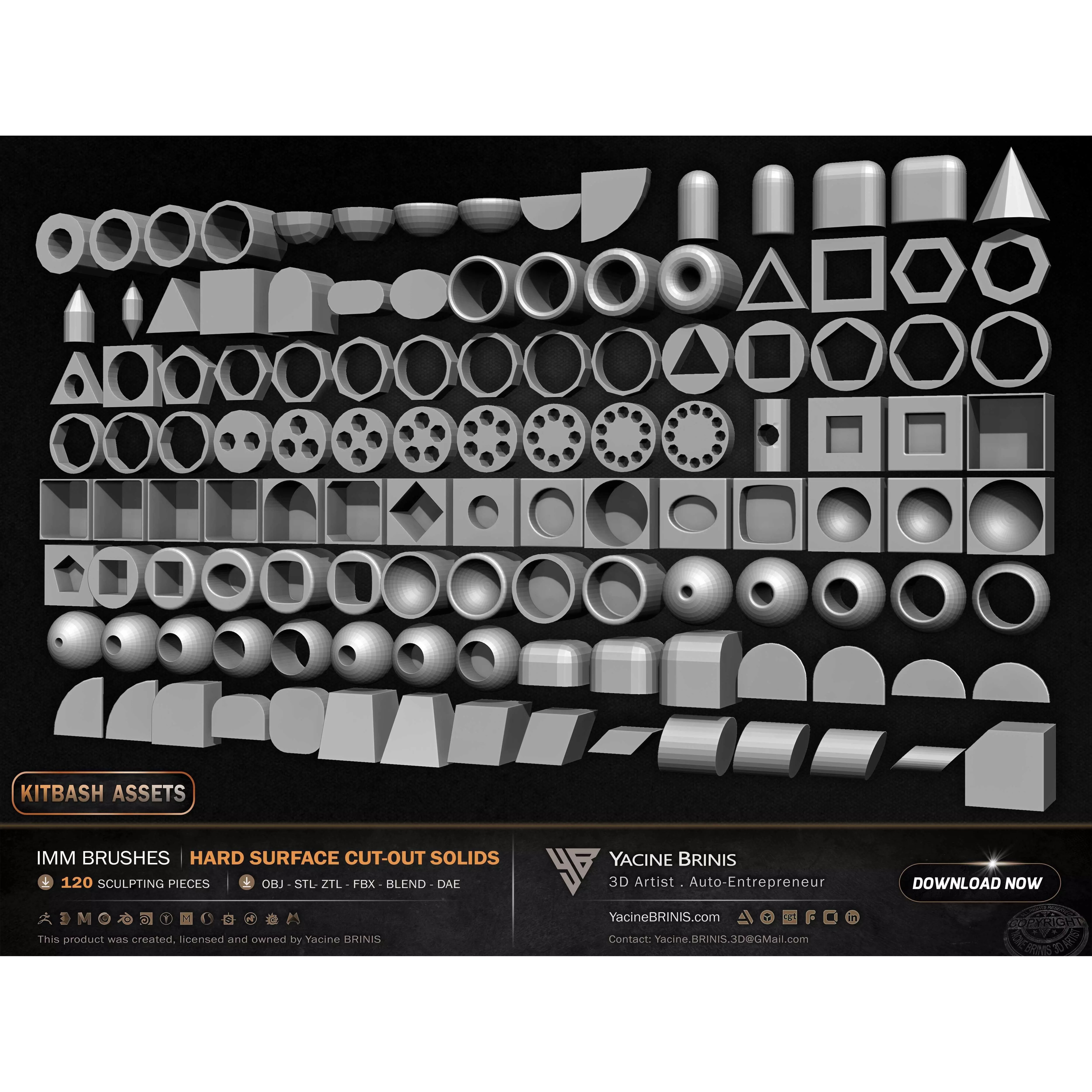 120 Hard Surface IMM Cut-Out Solids - Low-Poly 3D Model - View 16