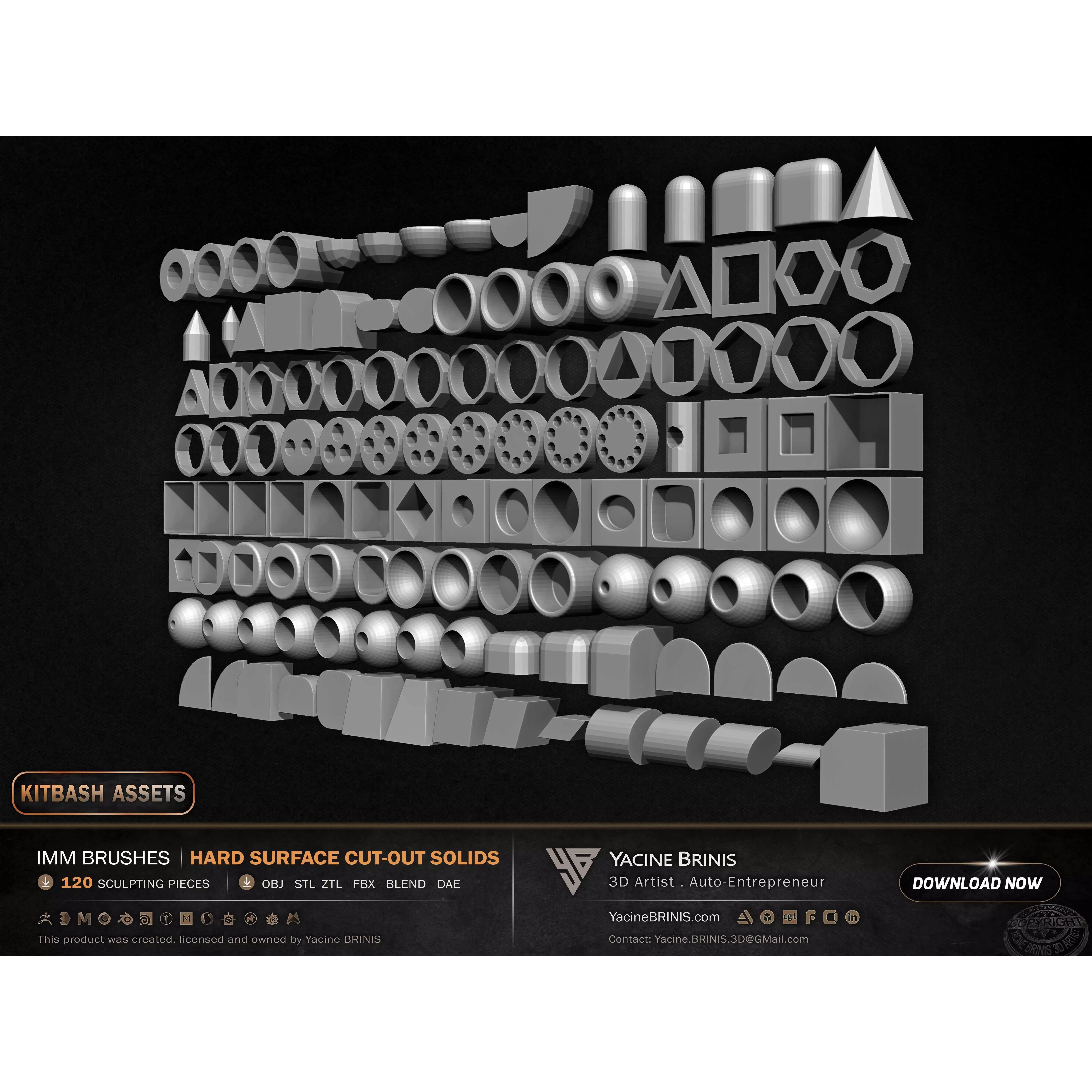 120 Hard Surface IMM Cut-Out Solids - Low-Poly 3D Model - View 18