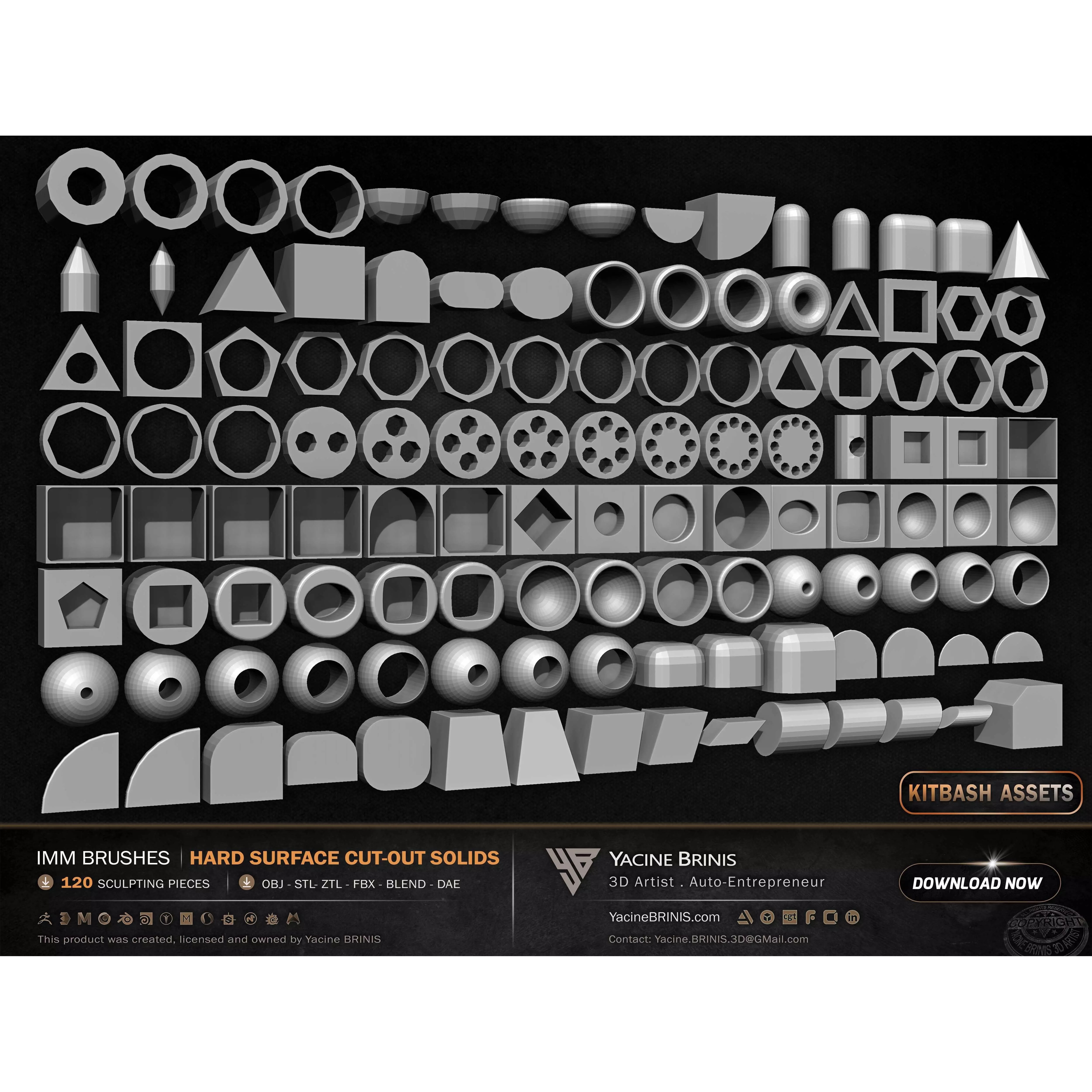 120 Hard Surface IMM Cut-Out Solids - Low-Poly 3D Model - View 19