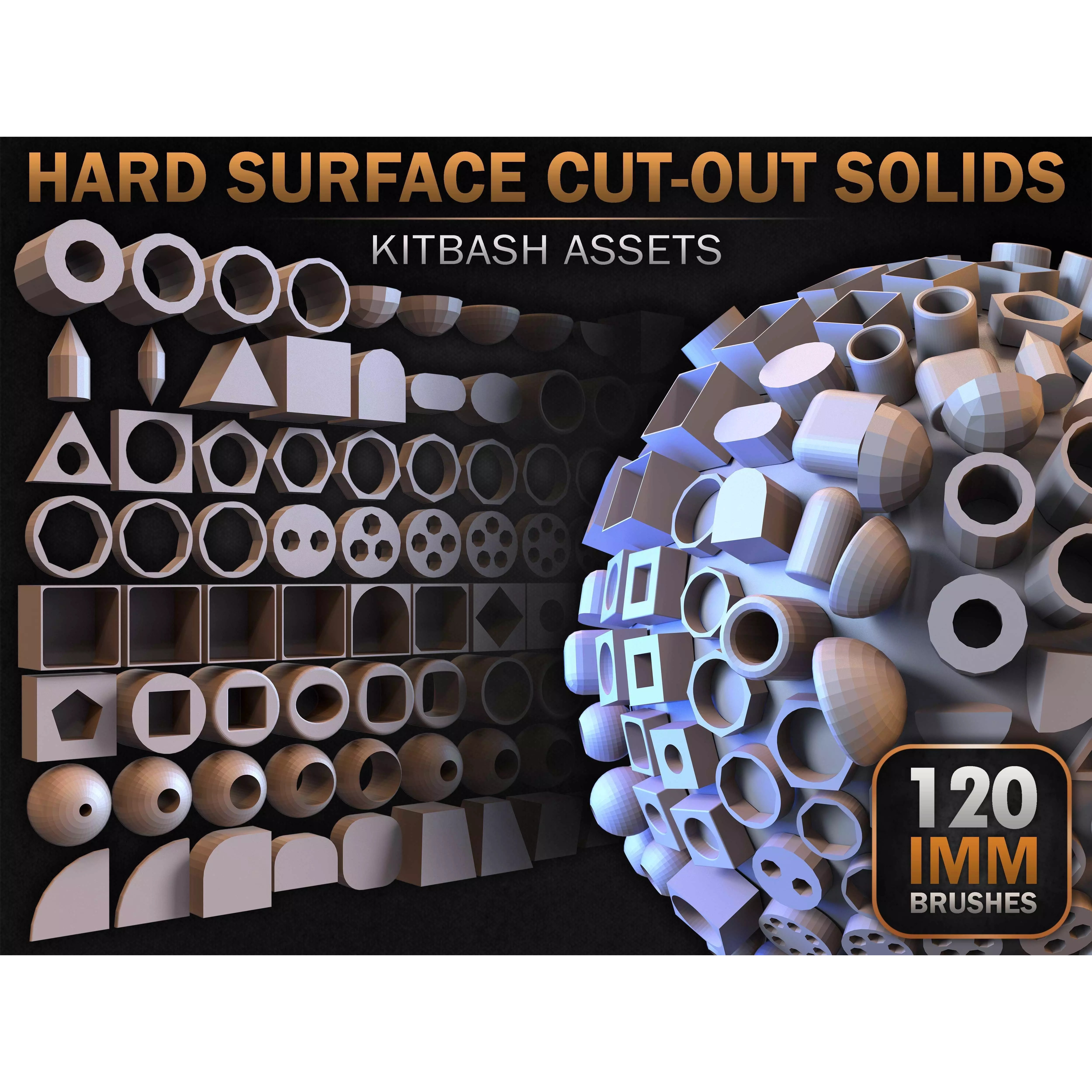 120 Hard Surface IMM Cut-Out Solids - Low-Poly 3D Model - View 2