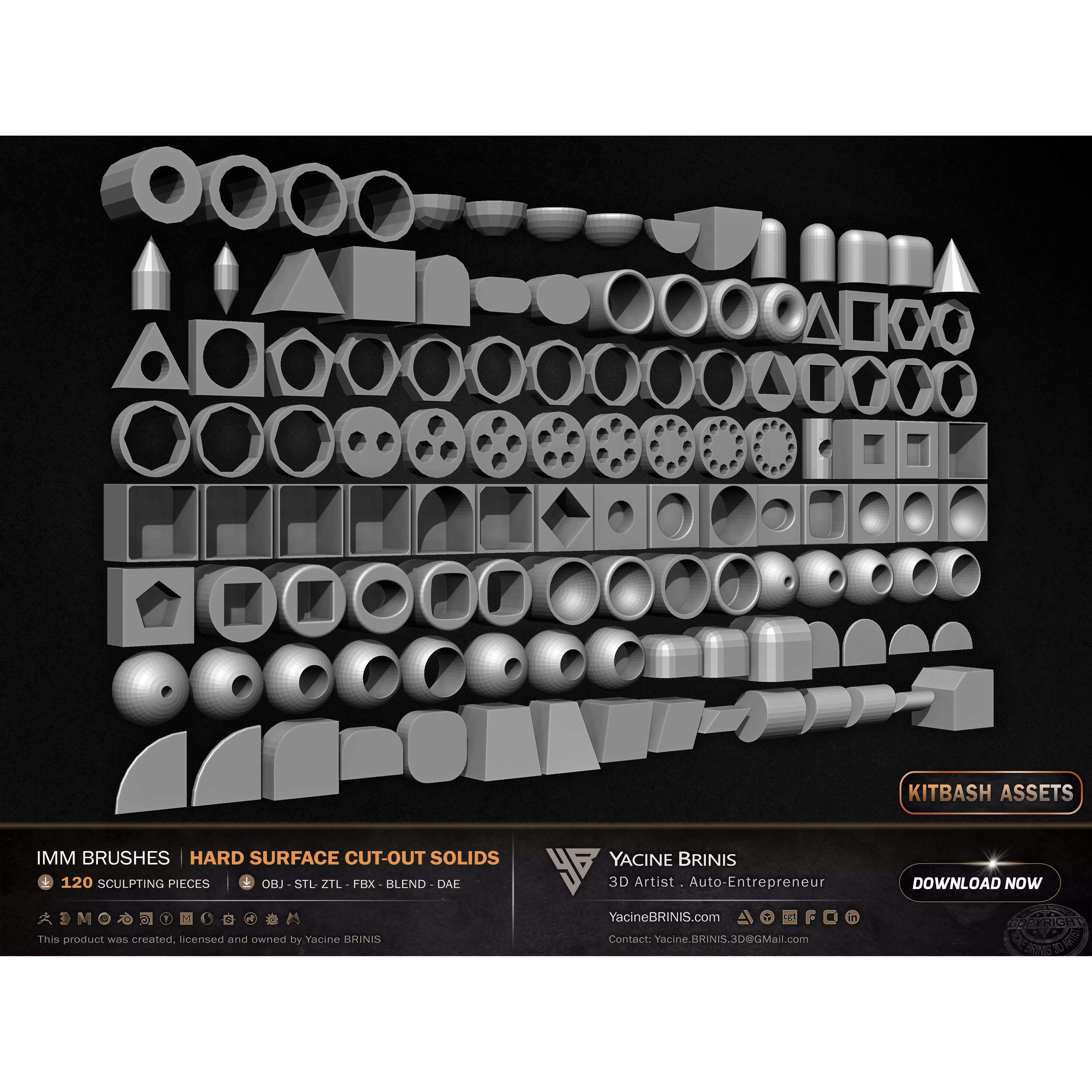 120 Hard Surface IMM Cut-Out Solids - Low-Poly 3D Model - View 20