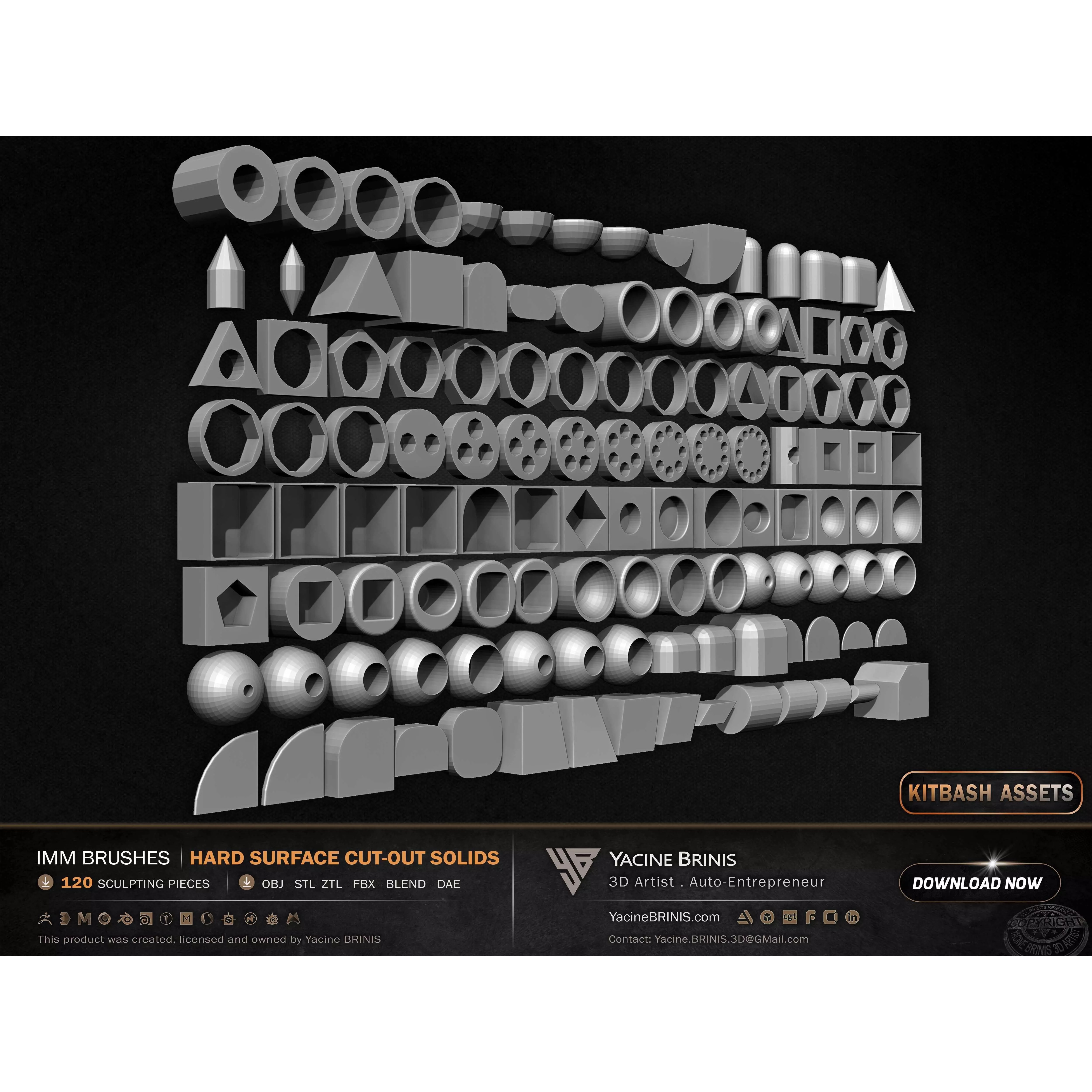 120 Hard Surface IMM Cut-Out Solids - Low-Poly 3D Model - View 21