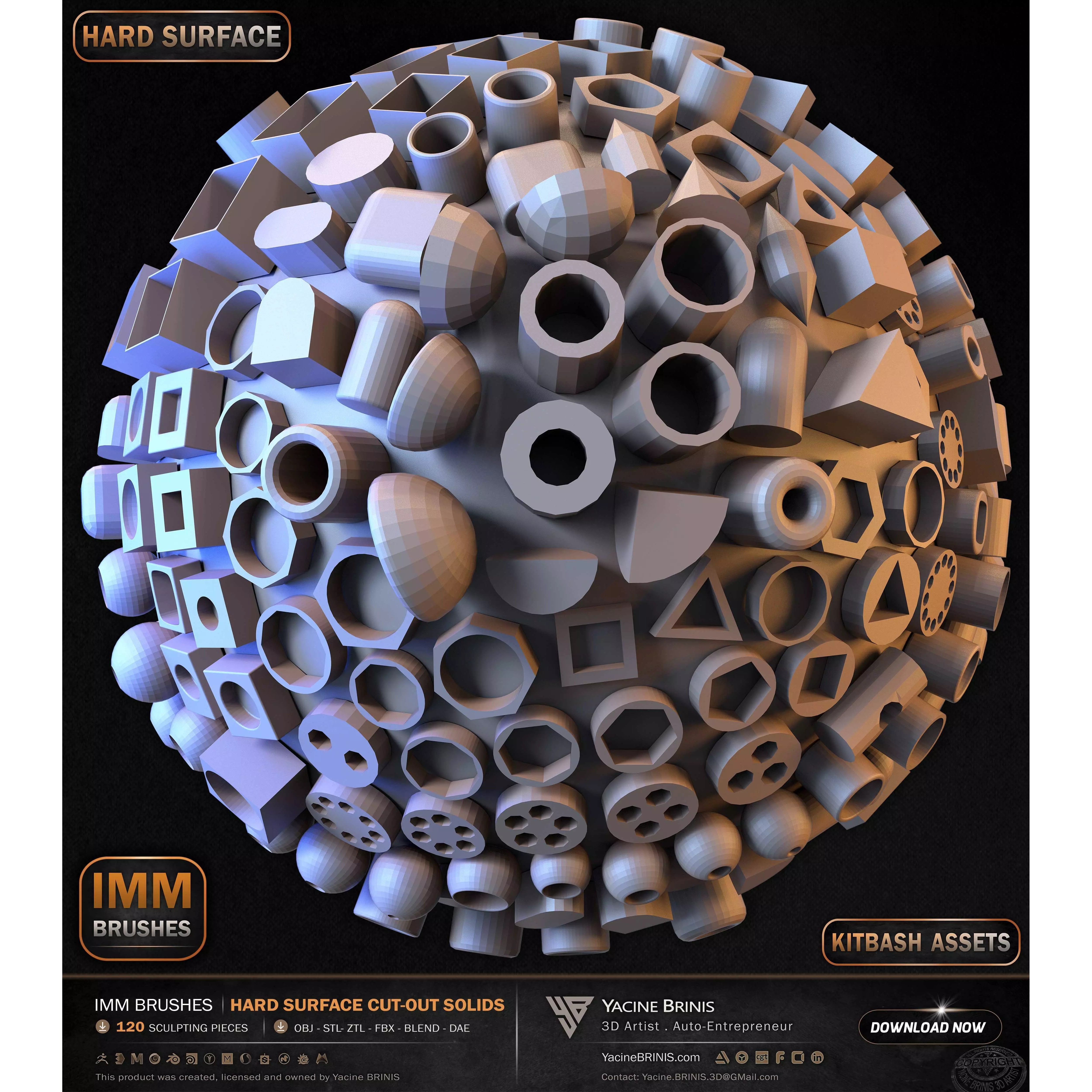 120 Hard Surface IMM Cut-Out Solids - Low-Poly 3D Model - View 22