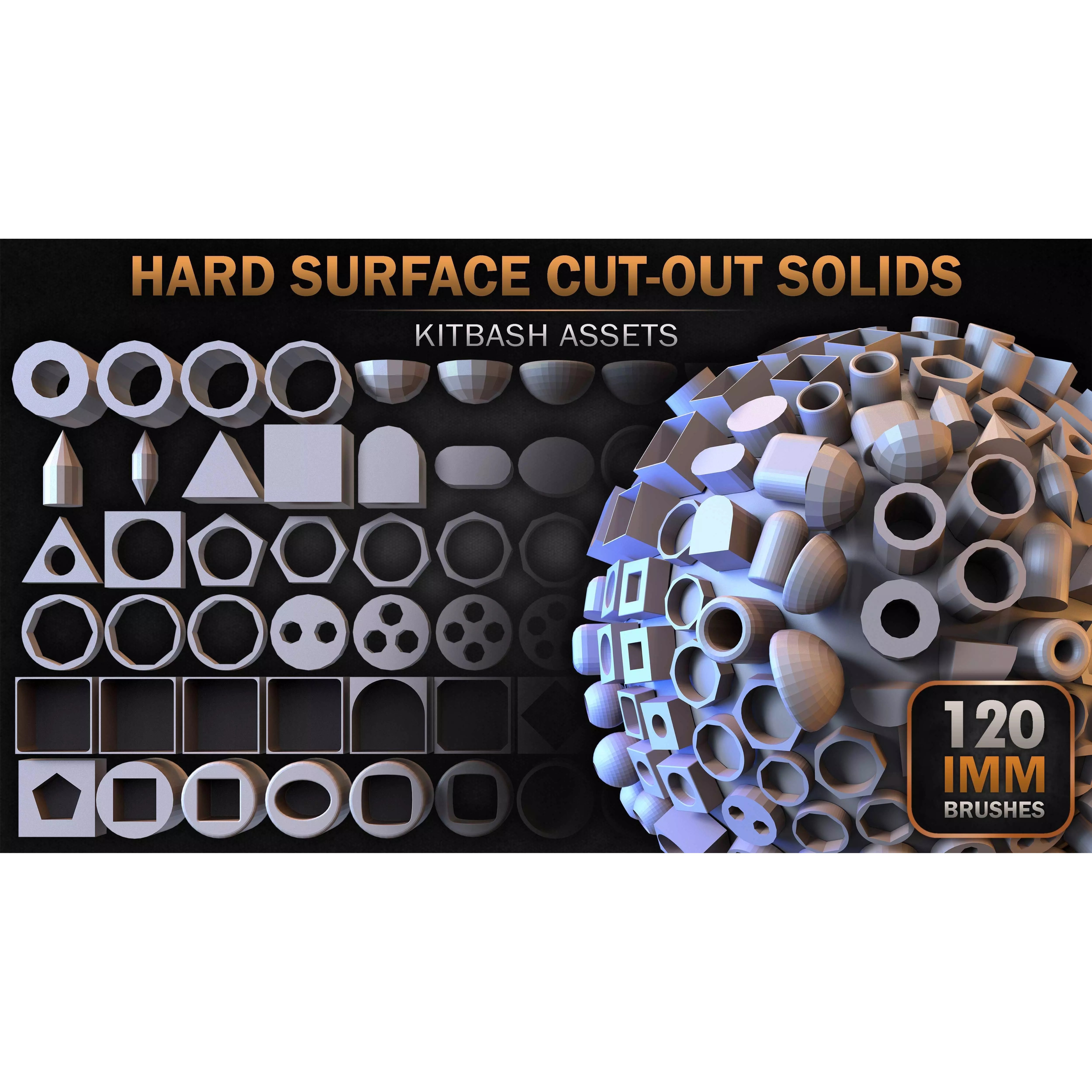 120 Hard Surface IMM Cut-Out Solids - Low-Poly 3D Model - View 24