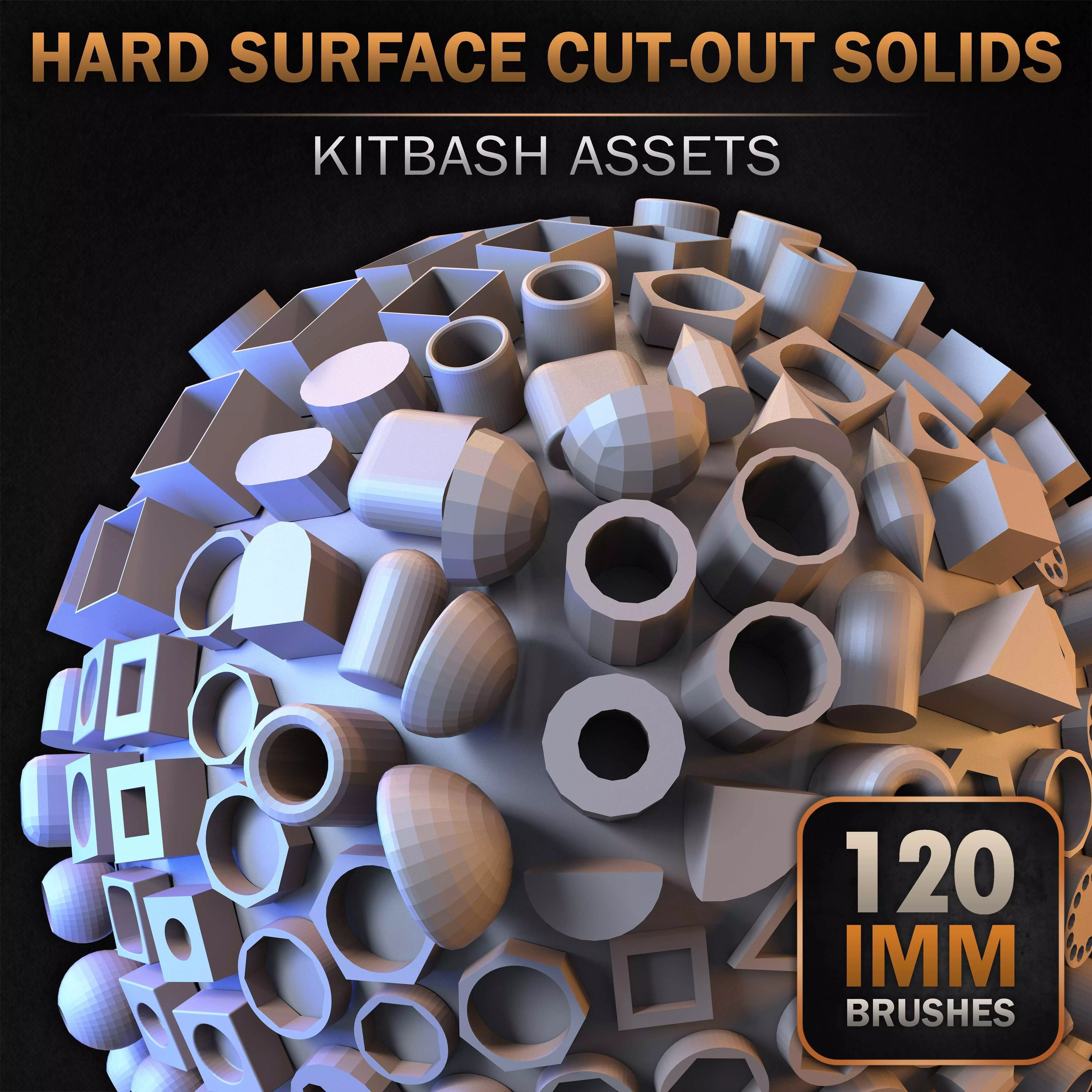 120 Hard Surface IMM Cut-Out Solids - Low-Poly 3D Model - View 26