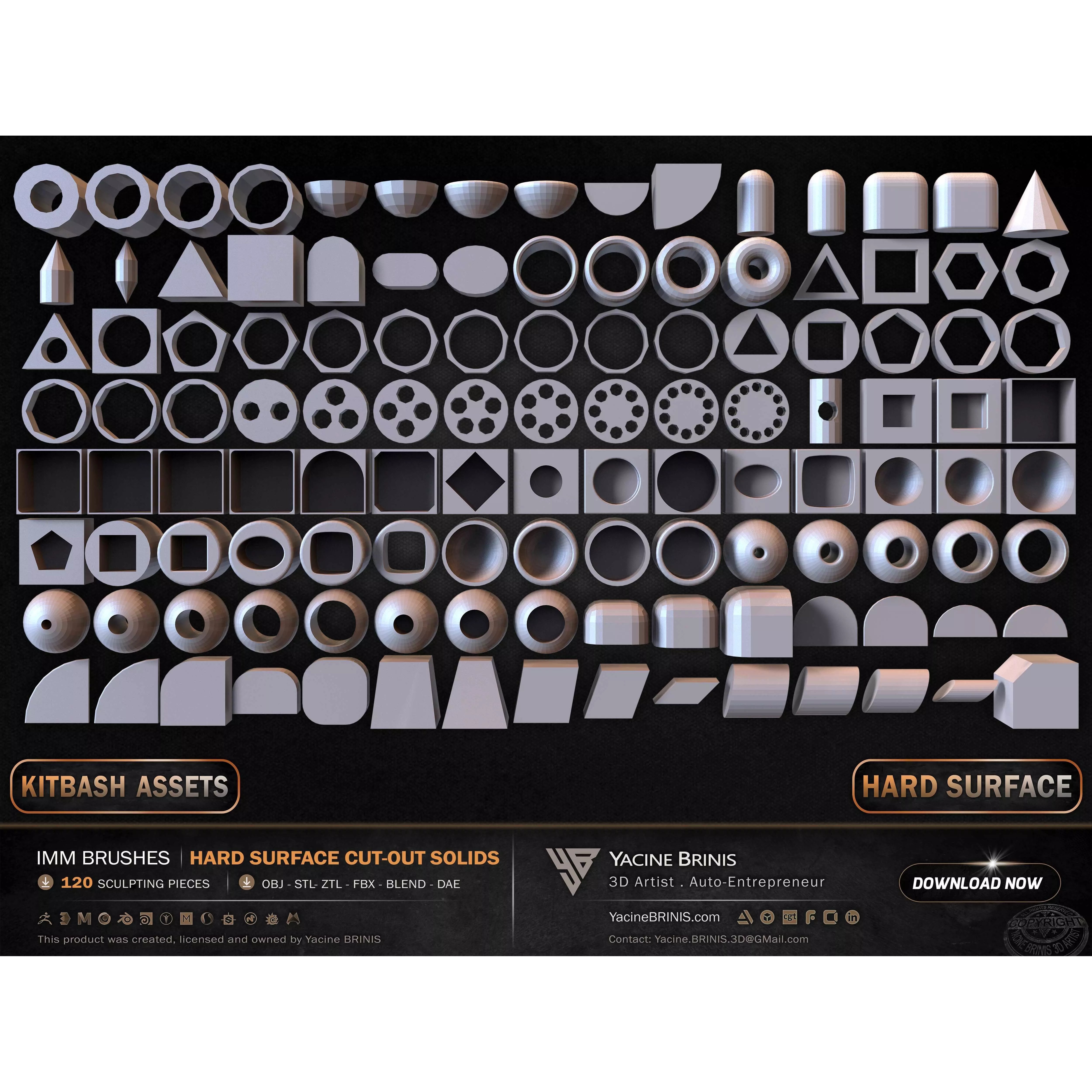 120 Hard Surface IMM Cut-Out Solids - Low-Poly 3D Model - View 3