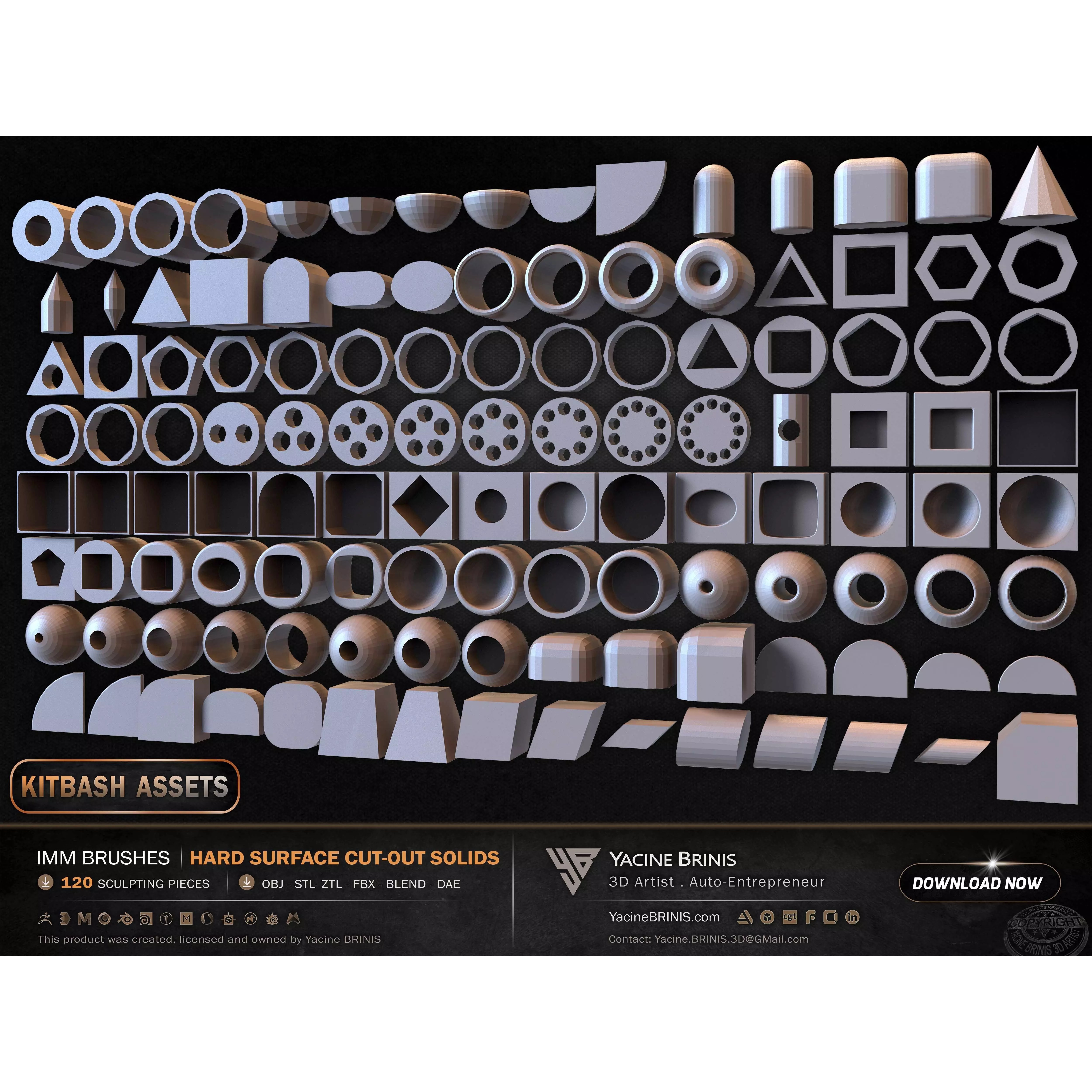 120 Hard Surface IMM Cut-Out Solids - Low-Poly 3D Model - View 4