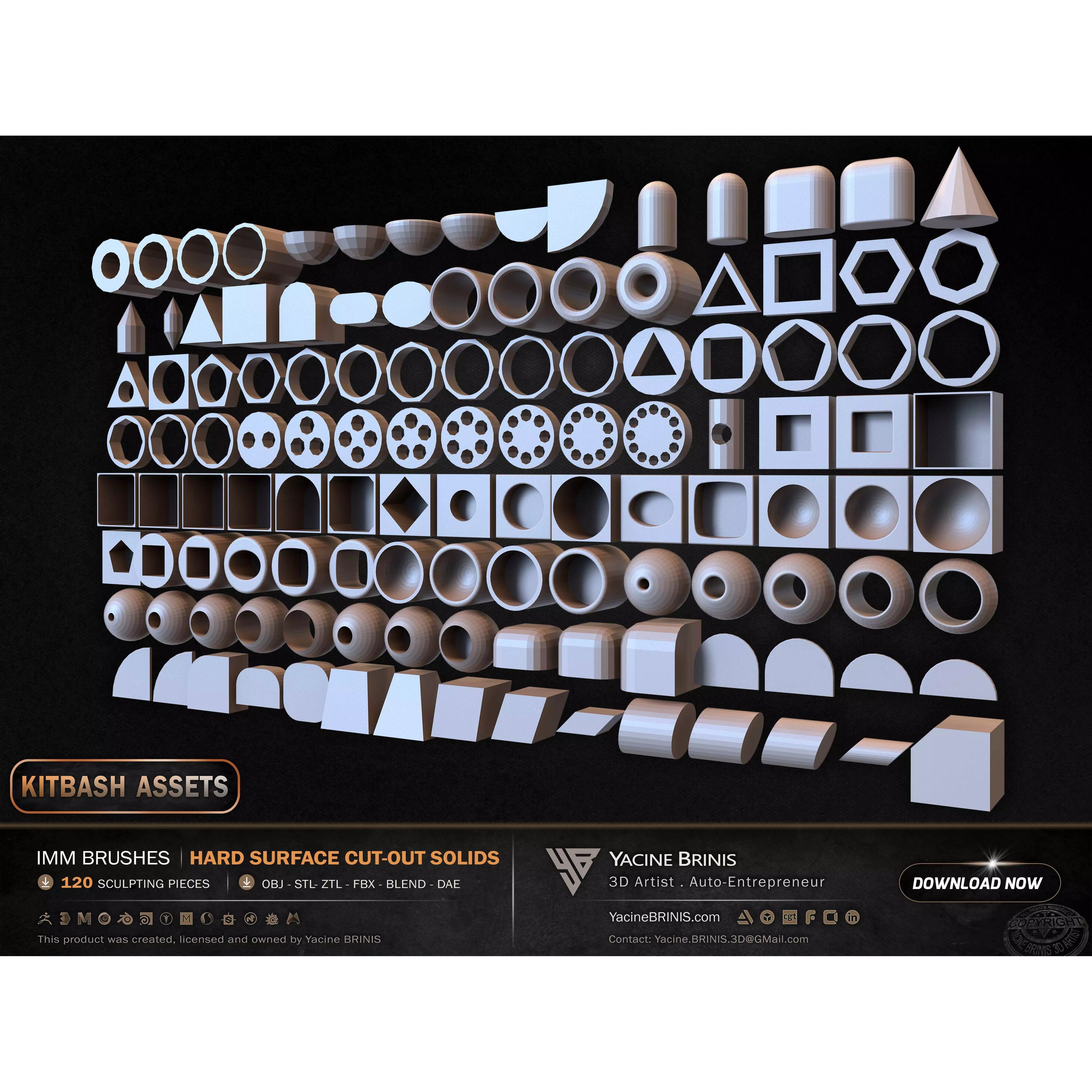 120 Hard Surface IMM Cut-Out Solids - Low-Poly 3D Model - View 5