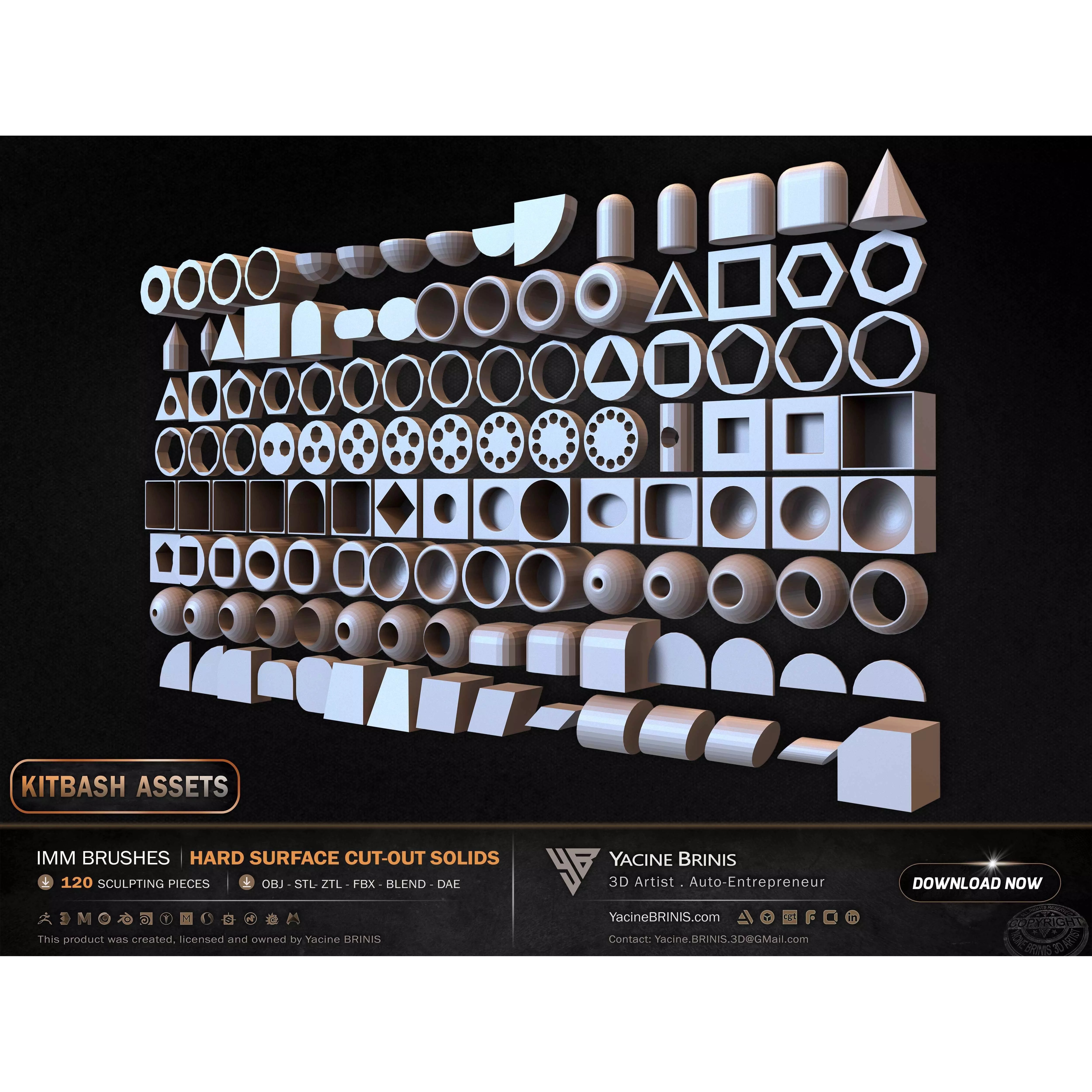 120 Hard Surface IMM Cut-Out Solids - Low-Poly 3D Model - View 6