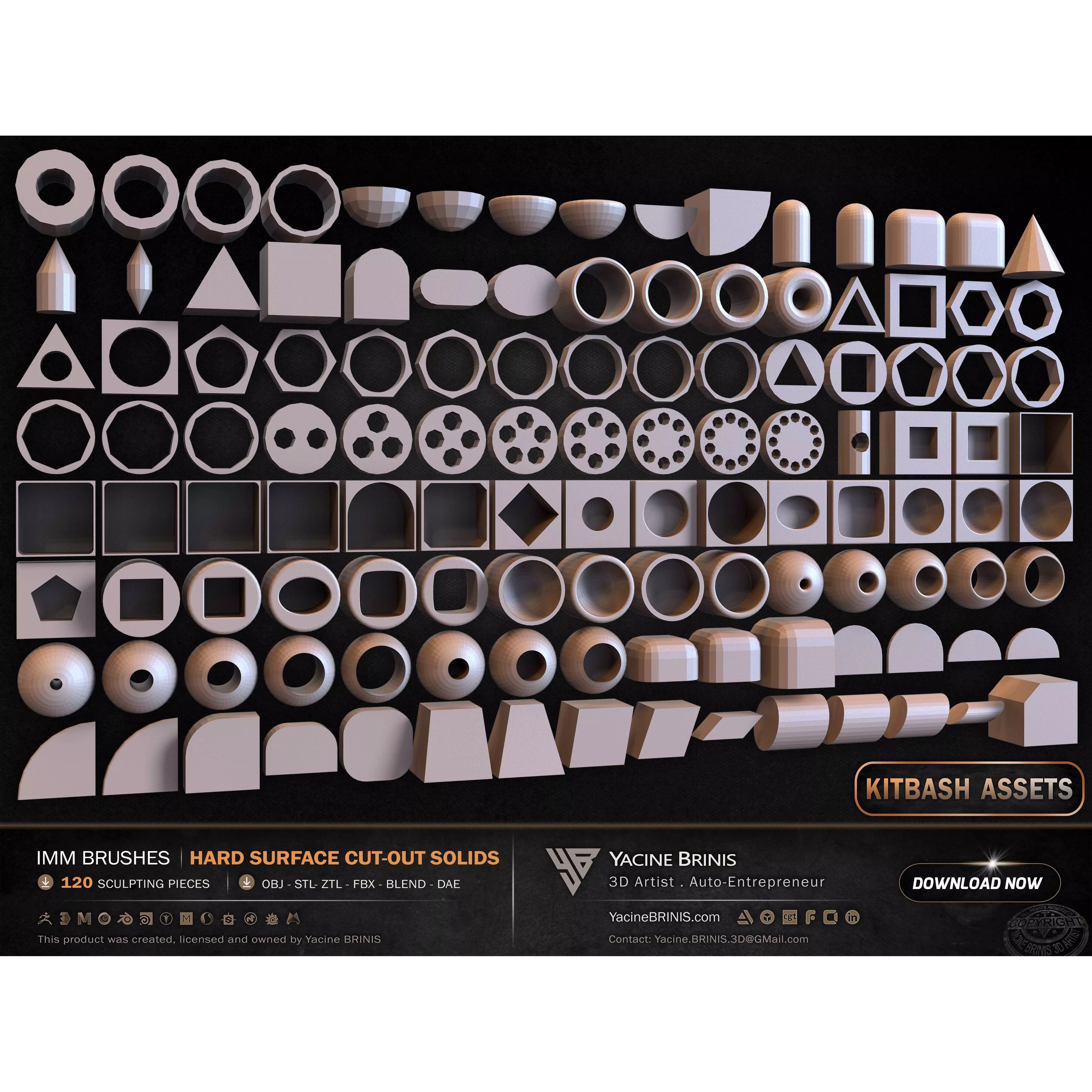 120 Hard Surface IMM Cut-Out Solids - Low-Poly 3D Model - View 7