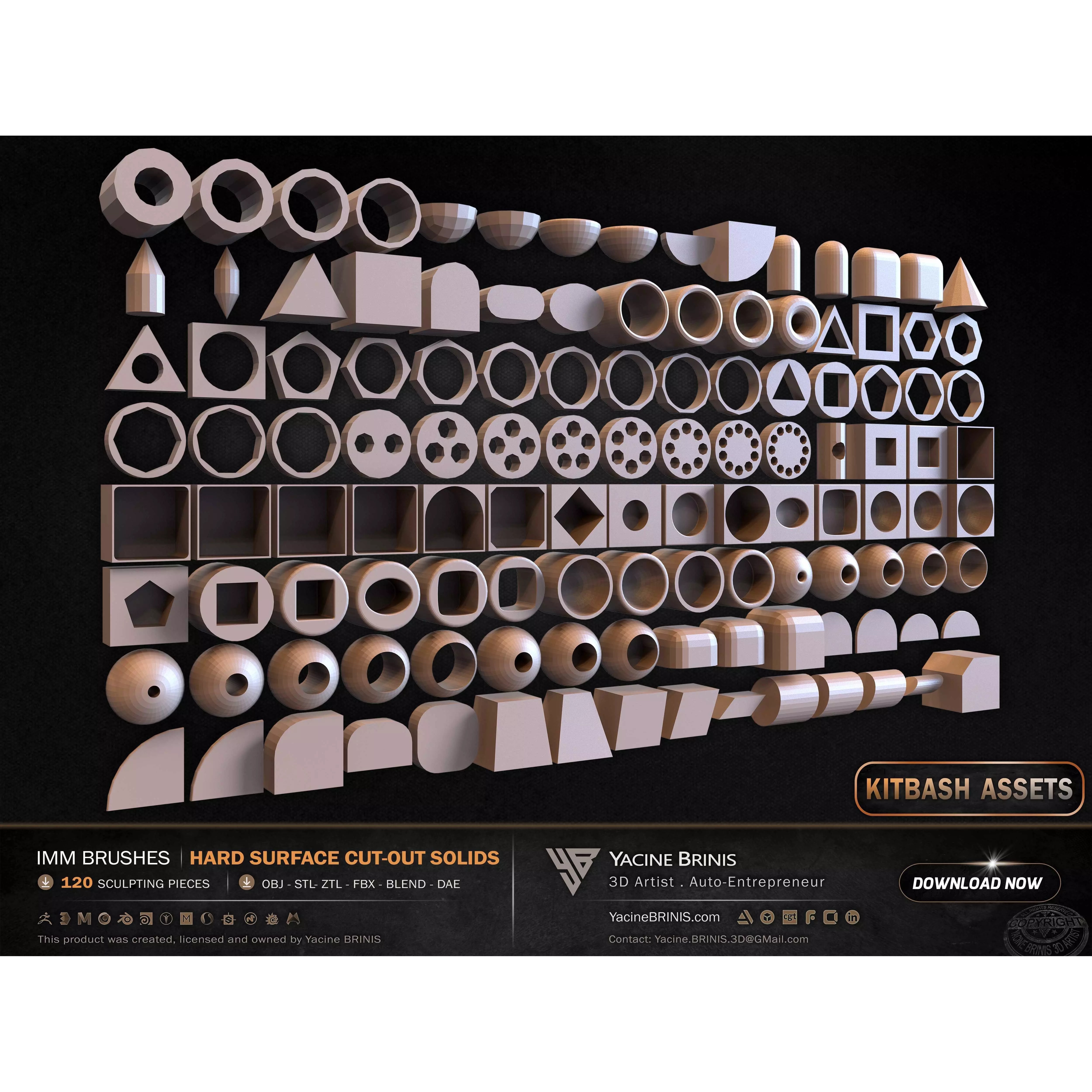 120 Hard Surface IMM Cut-Out Solids - Low-Poly 3D Model - View 8