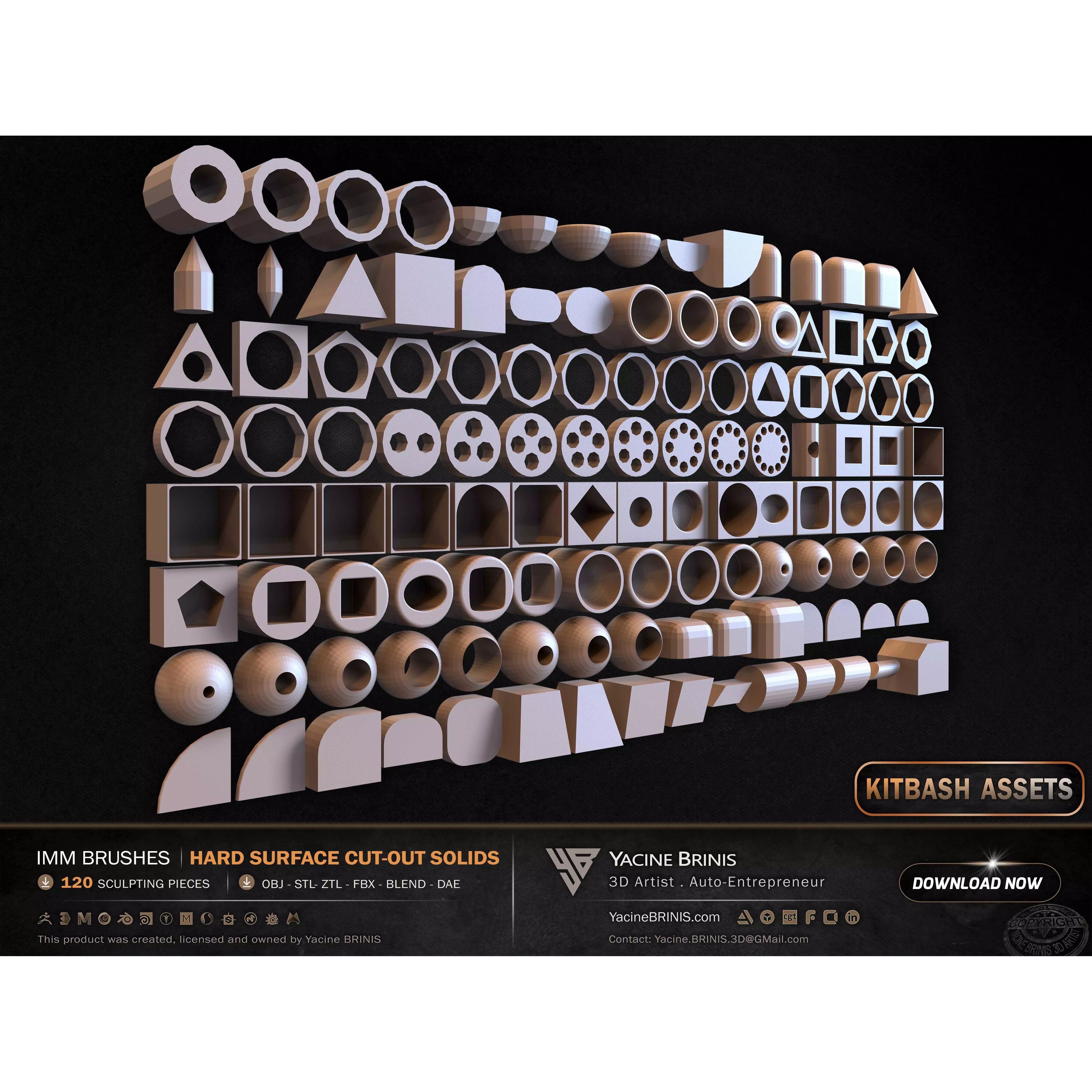 120 Hard Surface IMM Cut-Out Solids - Low-Poly 3D Model - View 9