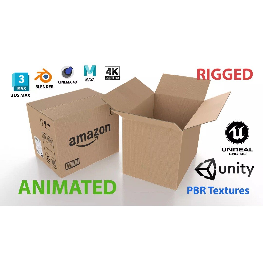 Carton Box 3D Model – Low Poly Rigged Animation with PBR Textures - View 2