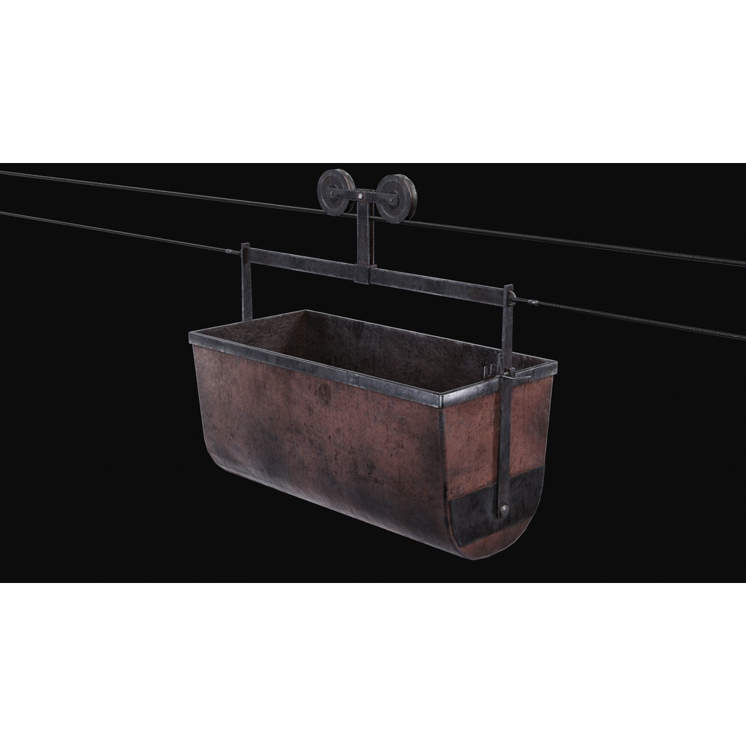 Mine Large Hanging Cart 3D Model – Low Poly Industrial Asset, FBX - View 11