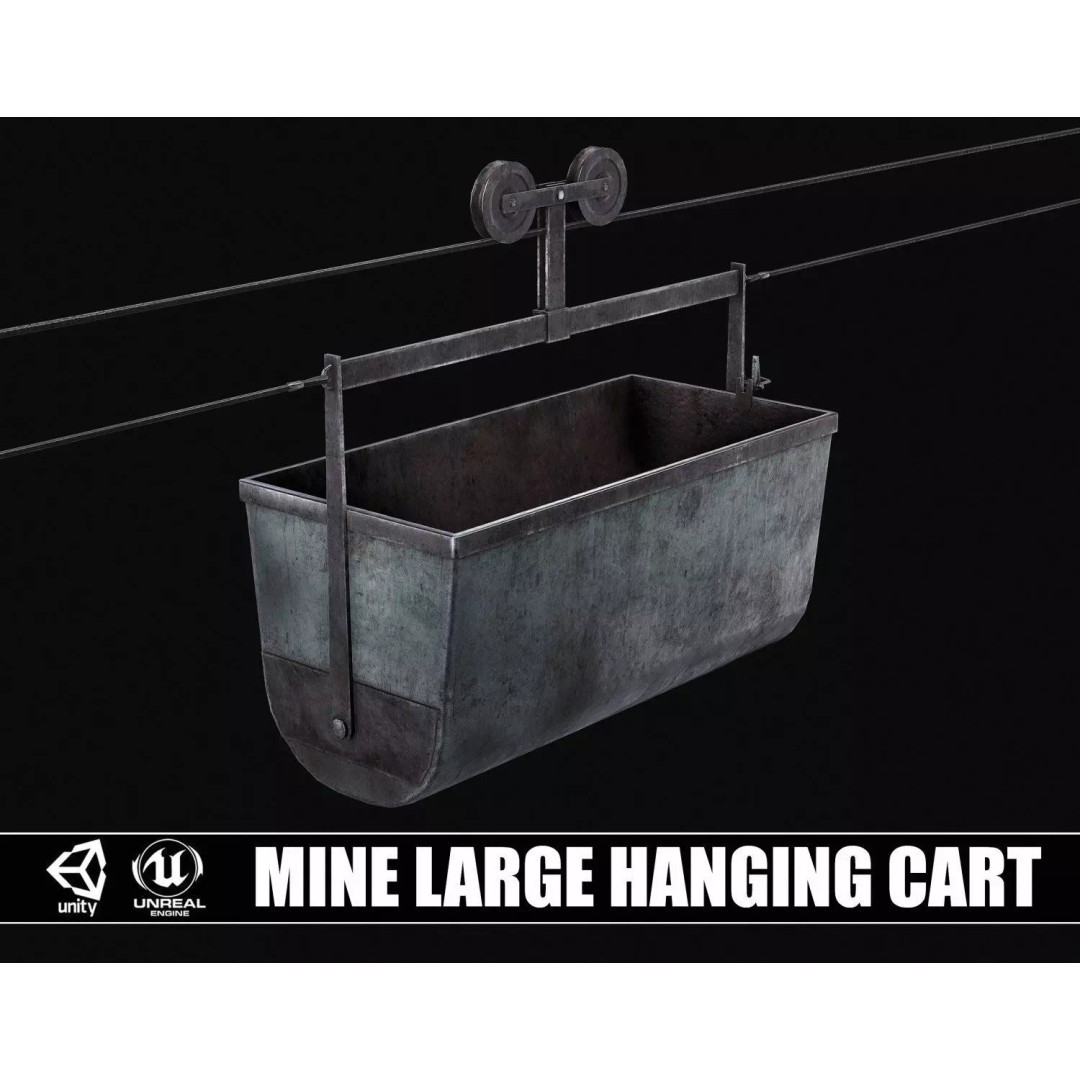 Mine Large Hanging Cart 3D Model – Low Poly Industrial Asset, FBX - View 2