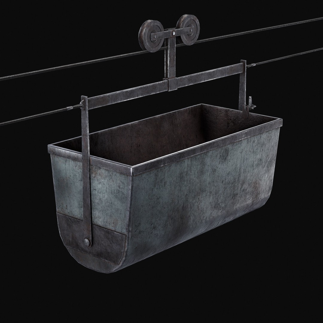 Mine Large Hanging Cart 3D Model – Low Poly Industrial Asset, FBX - View 3
