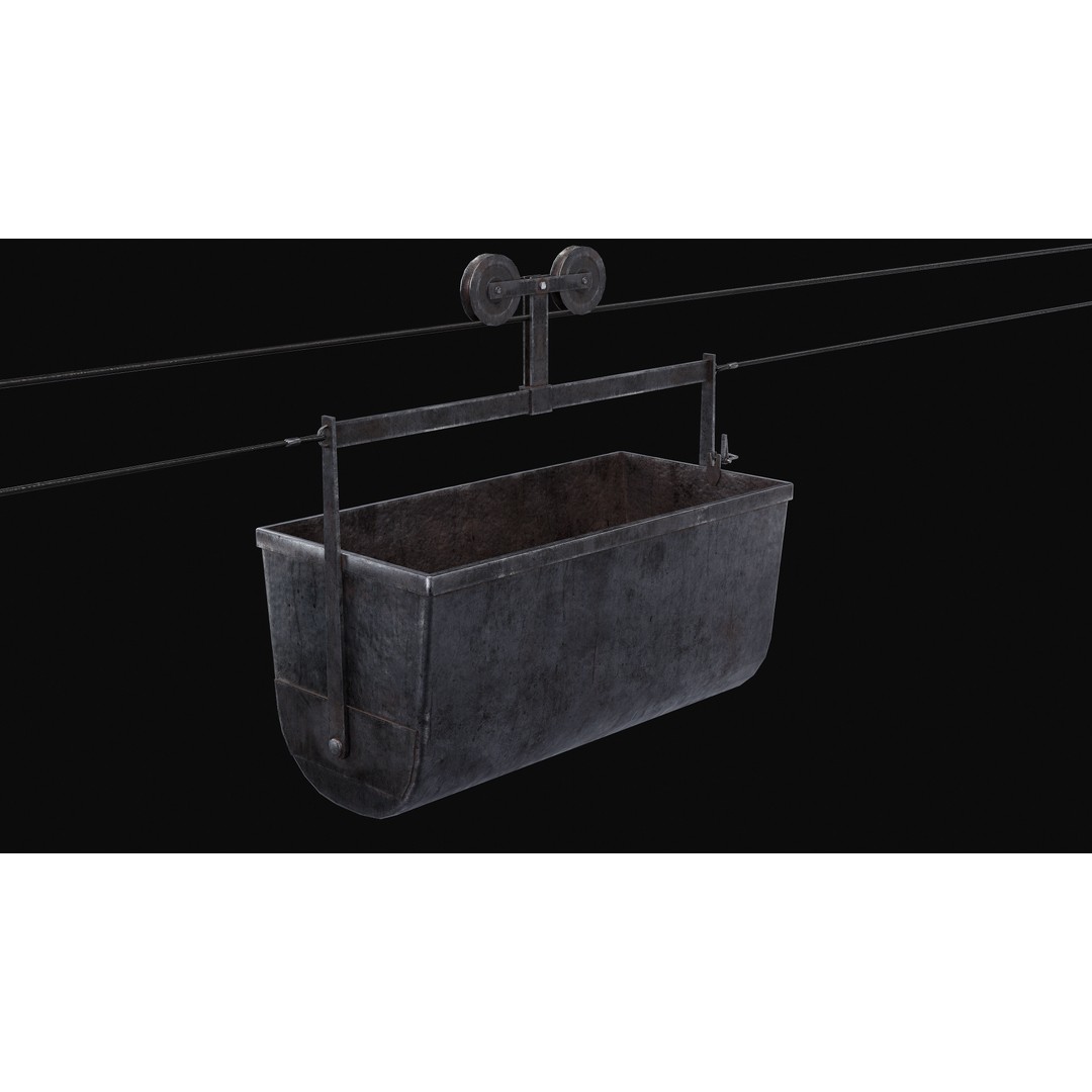 Mine Large Hanging Cart 3D Model – Low Poly Industrial Asset, FBX - View 4
