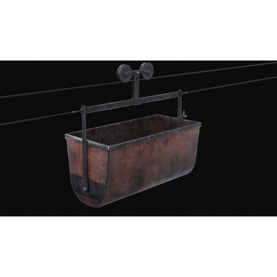 Mine Large Hanging Cart 3D Model – Low Poly Industrial Asset, FBX - View 6