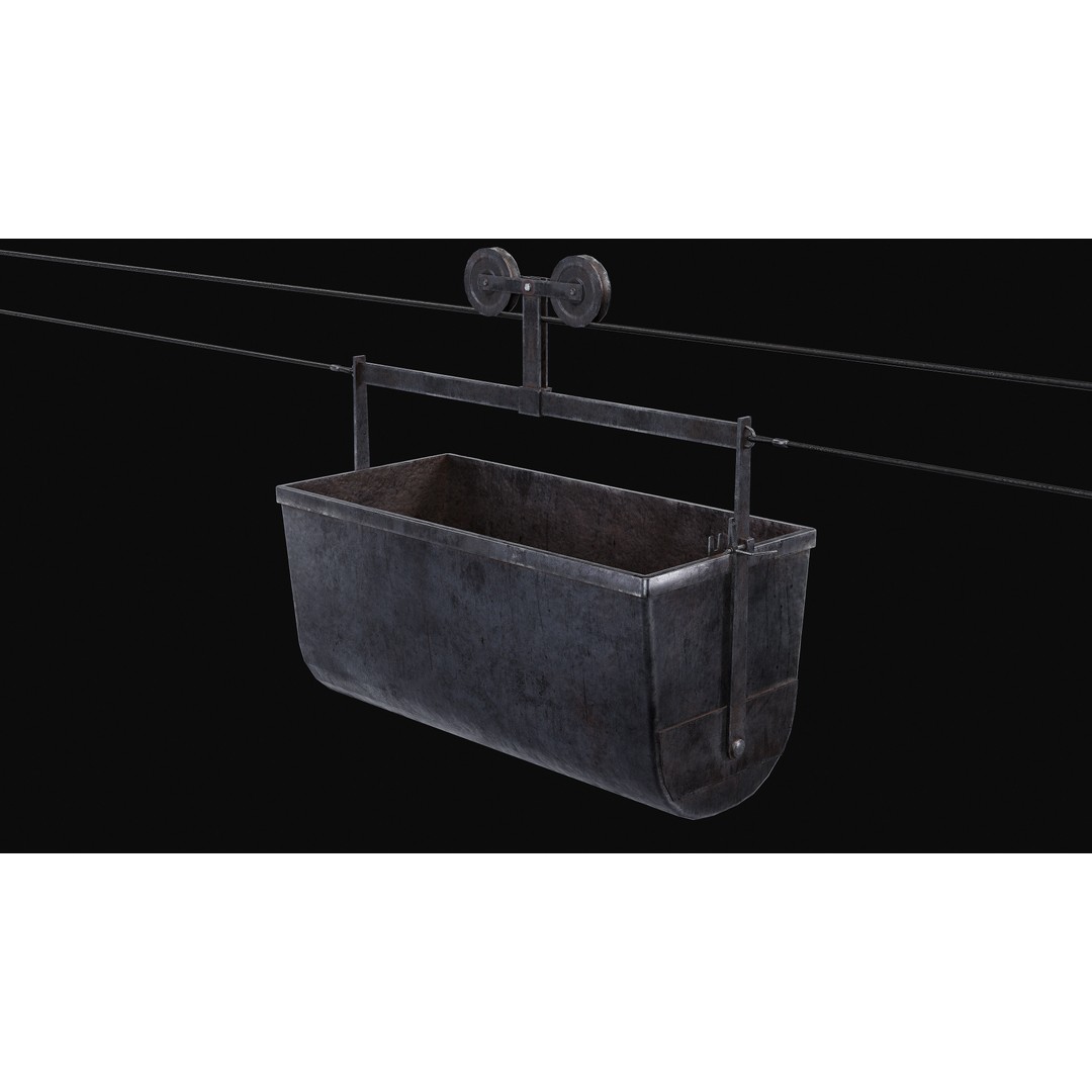 Mine Large Hanging Cart 3D Model – Low Poly Industrial Asset, FBX - View 9