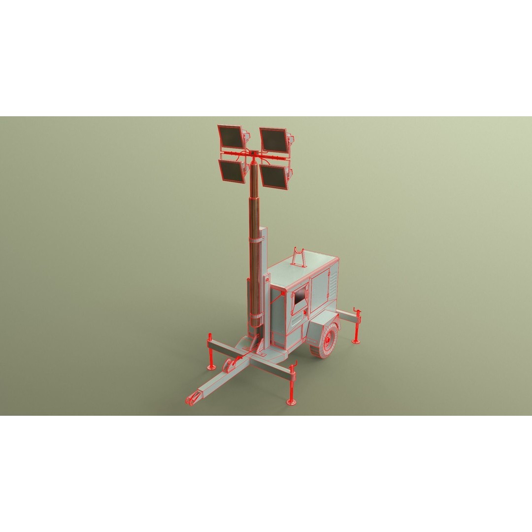 Mobile Light Tower Generator 3D Model – Low Poly PBR Game Asset, FBX