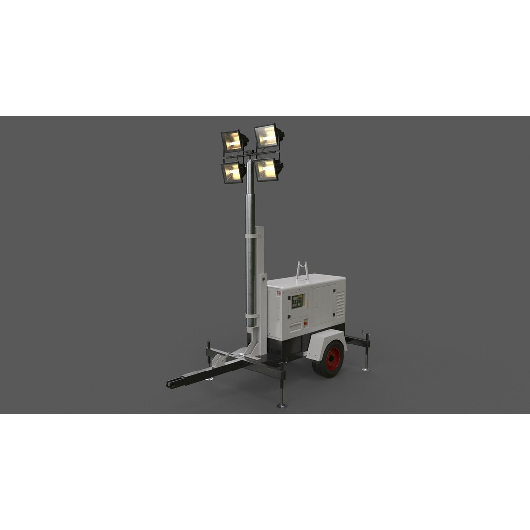 Mobile Light Tower Generator 3D Model – Low Poly PBR Game Asset, FBX - View 11
