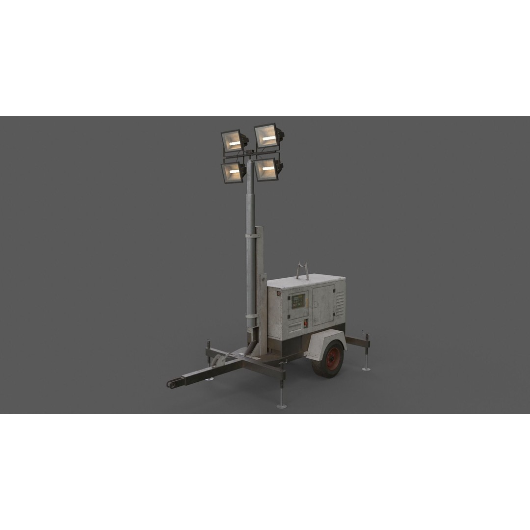 Mobile Light Tower Generator 3D Model – Low Poly PBR Game Asset, FBX - View 12