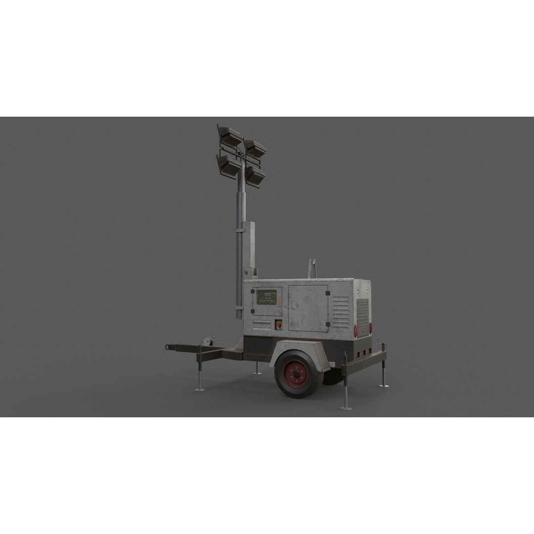 Mobile Light Tower Generator 3D Model – Low Poly PBR Game Asset, FBX - View 15