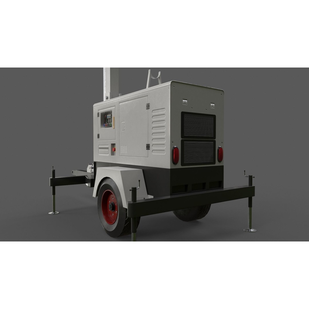 Mobile Light Tower Generator 3D Model – Low Poly PBR Game Asset, FBX - View 24