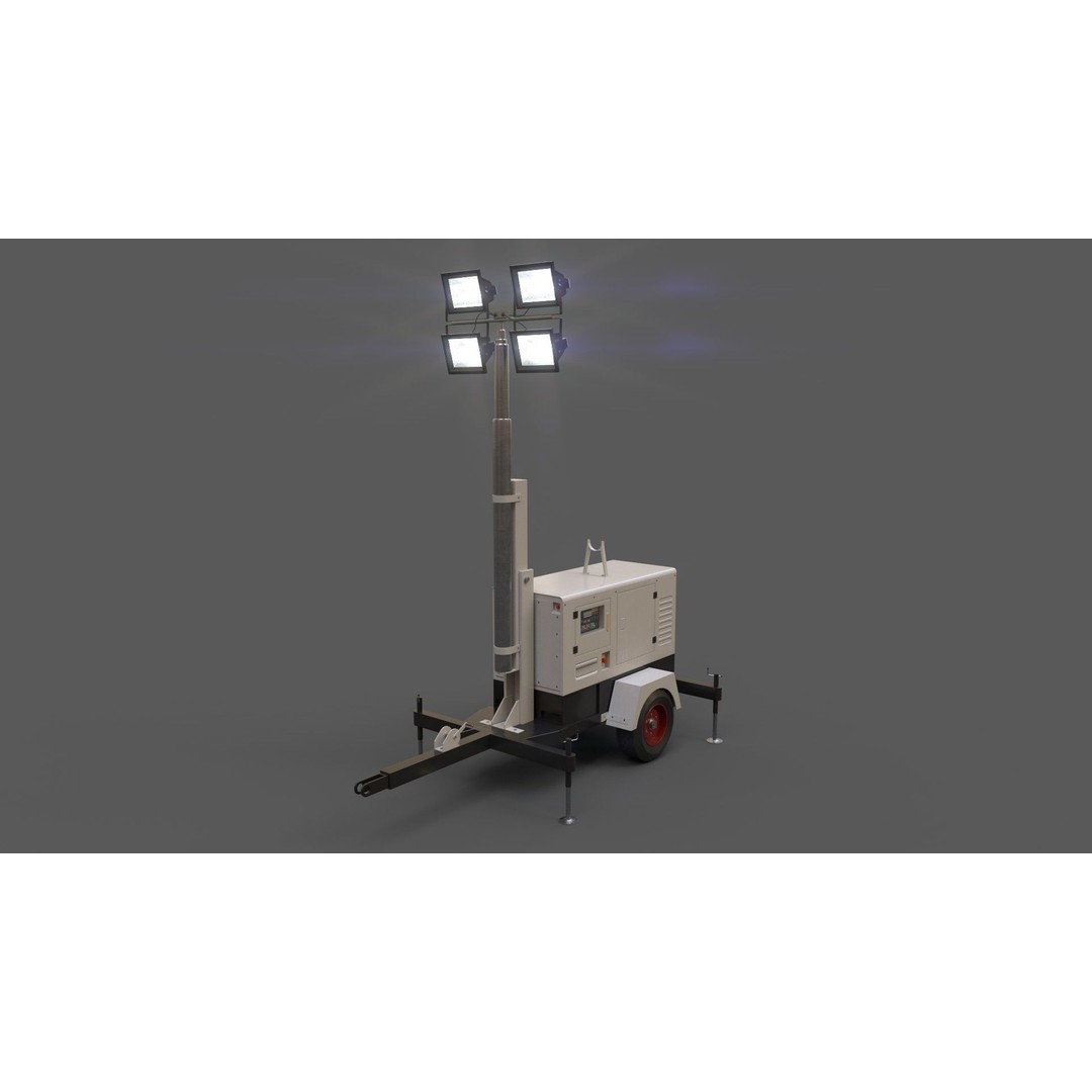 Mobile Light Tower Generator 3D Model – Low Poly PBR Game Asset, FBX - View 4