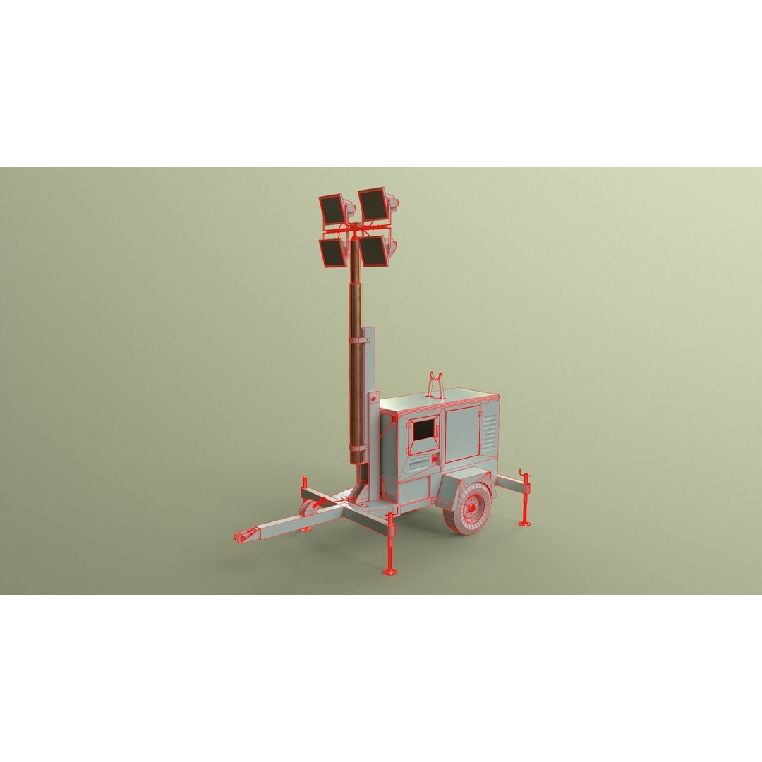 Mobile Light Tower Generator 3D Model – Low Poly PBR Game Asset, FBX - View 45
