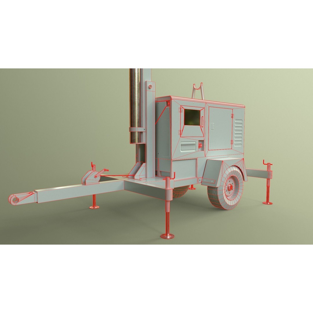 Mobile Light Tower Generator 3D Model – Low Poly PBR Game Asset, FBX - View 46