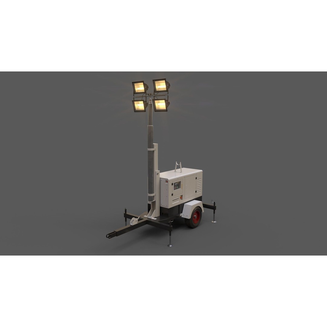 Mobile Light Tower Generator 3D Model – Low Poly PBR Game Asset, FBX - View 6