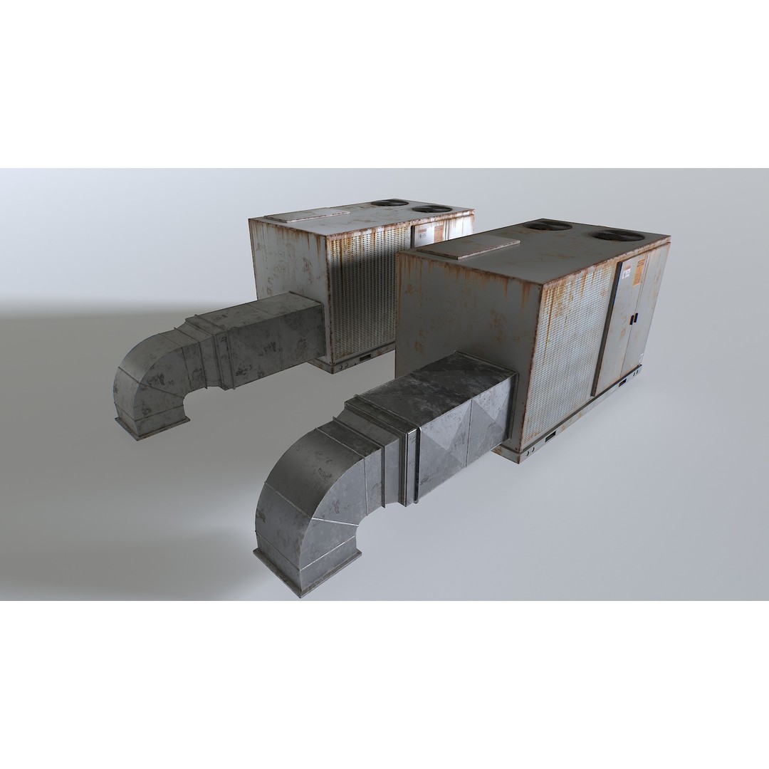 Rusty Rooftop AC 3D Model – Low Poly PBR Asset for Games - View 6