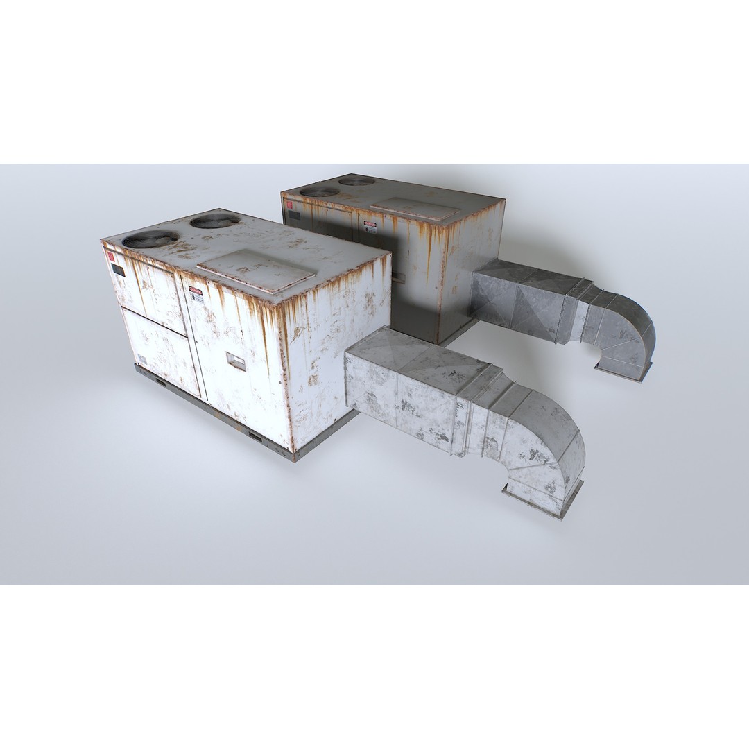 Rusty Rooftop AC 3D Model – Low Poly PBR Asset for Games - View 7