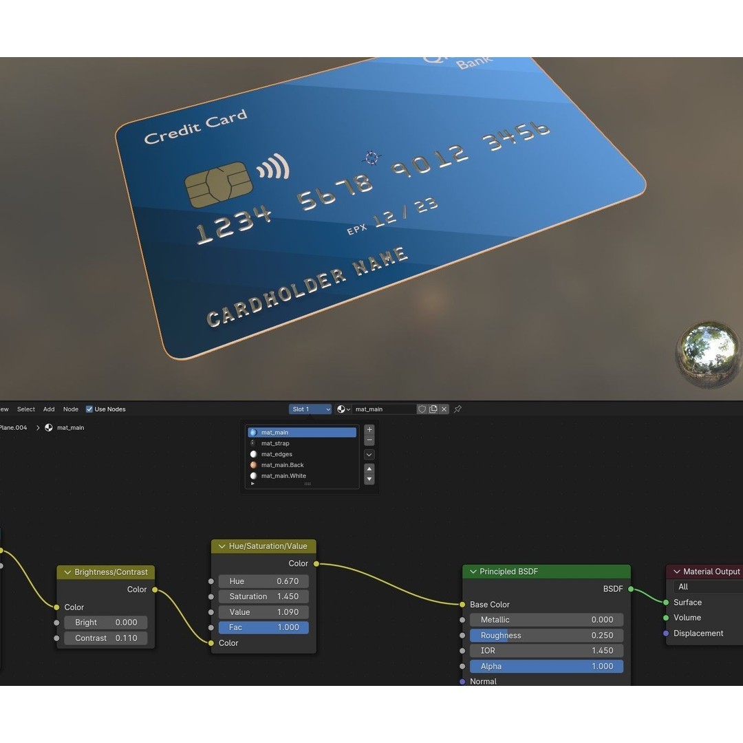 Credit Card 3D Model – Low Poly PBR Asset, FBX, OBJ, Blender - View 12
